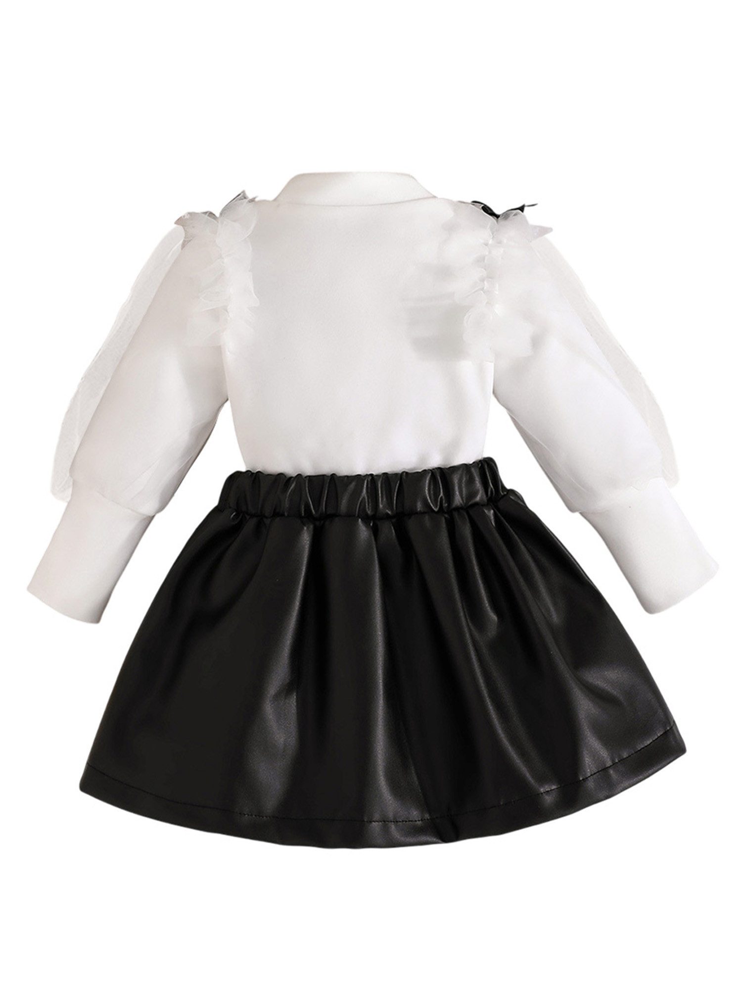 Lapastyle Shirt & Rock Langärmeliges Outfit für Babys, Oberteil aus Mesh-Patchwork, PU-Rock (Set, 2-tlg) Baby Kleinkind-Outfit mit Puffärmeln, für Partys, Geburtstage