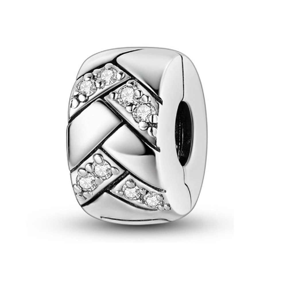 PANDACHARMS Bead Geflochtenes Band mit Steinen Clip Charm, 925er Sterling Silber