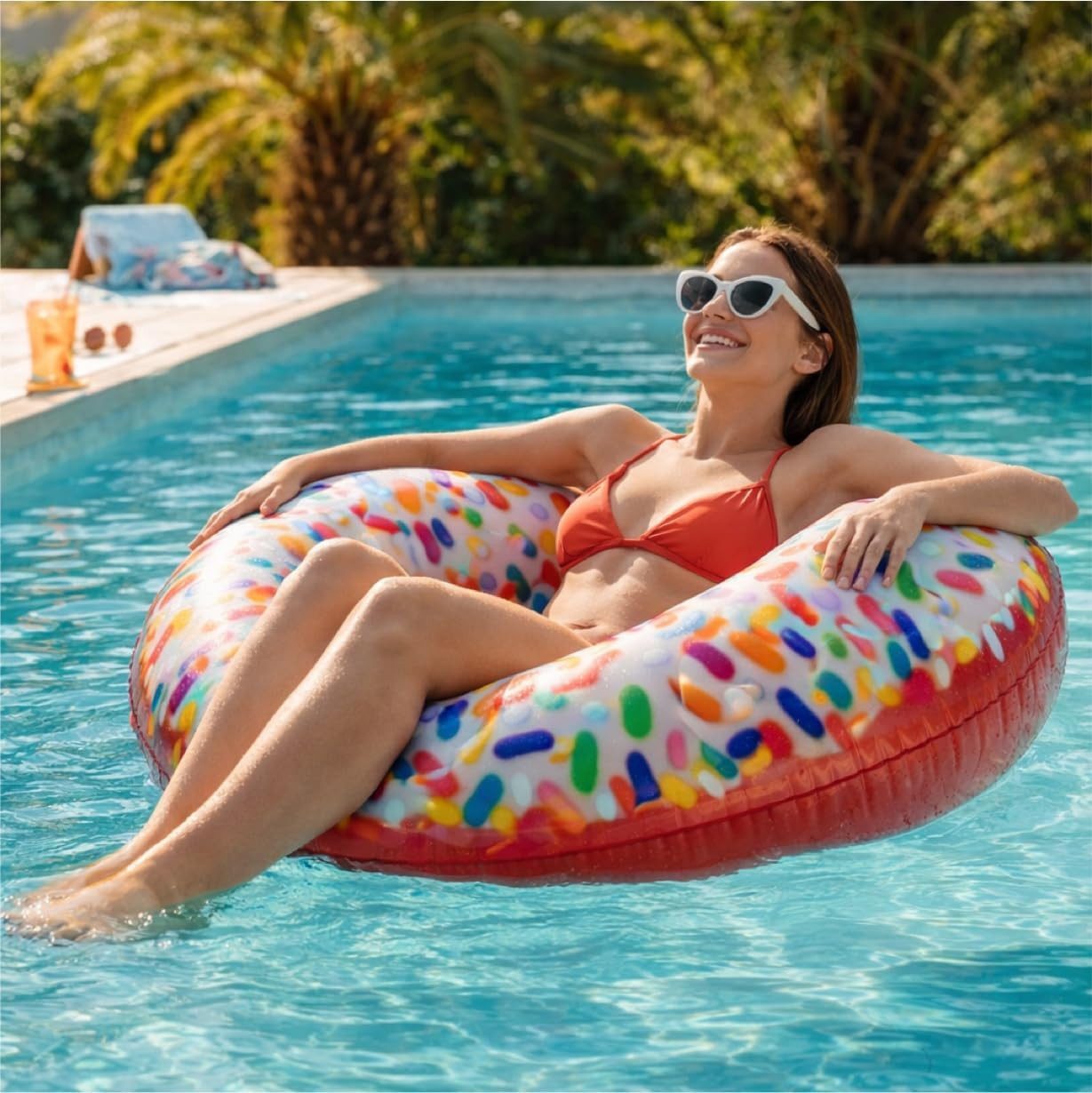 TK Gruppe Schwimmring Aufblasbarer Schwimmring aus PVC, Donut- und Flamingo-Varianten (Schwimmring), 120 cm – Bild 4 von 5