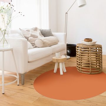 Teppich Vinyl Wohnzimmer Schlafzimmer Flur Küche Einfarbig modern, Bilderdepot24, rund - orange glatt, nass wischbar (Küche, Tierhaare) - Saugroboter & Bodenheizung geeignet