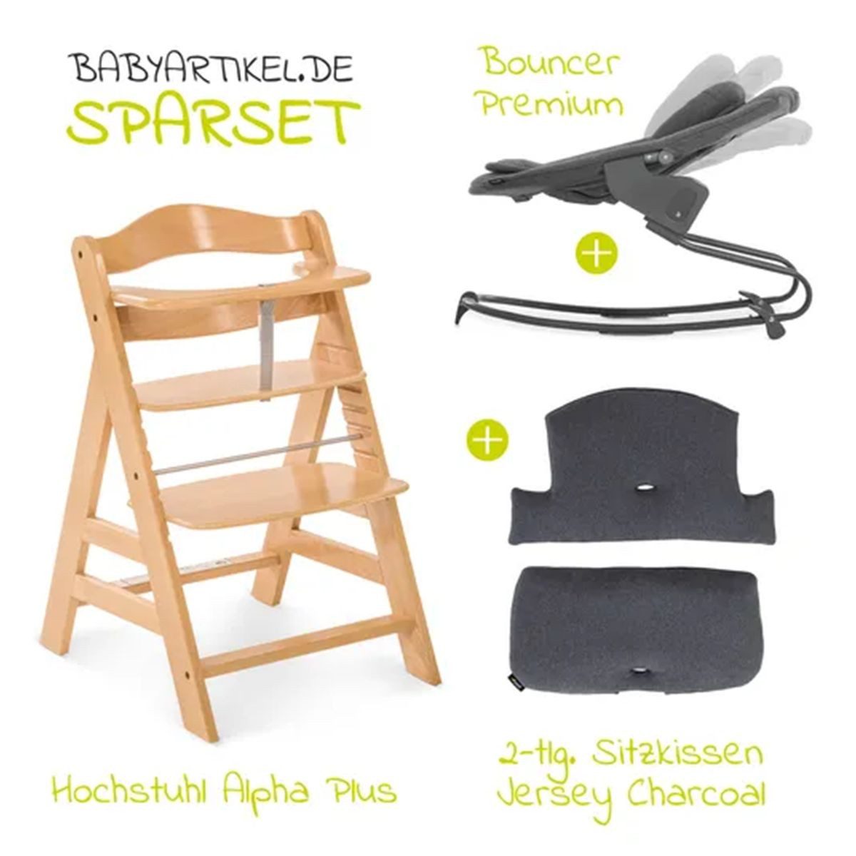 Hauck Hochstuhl Alpha Plus Natur Newborn Set, Holz Babystuhl ab Geburt inkl günstig online kaufen