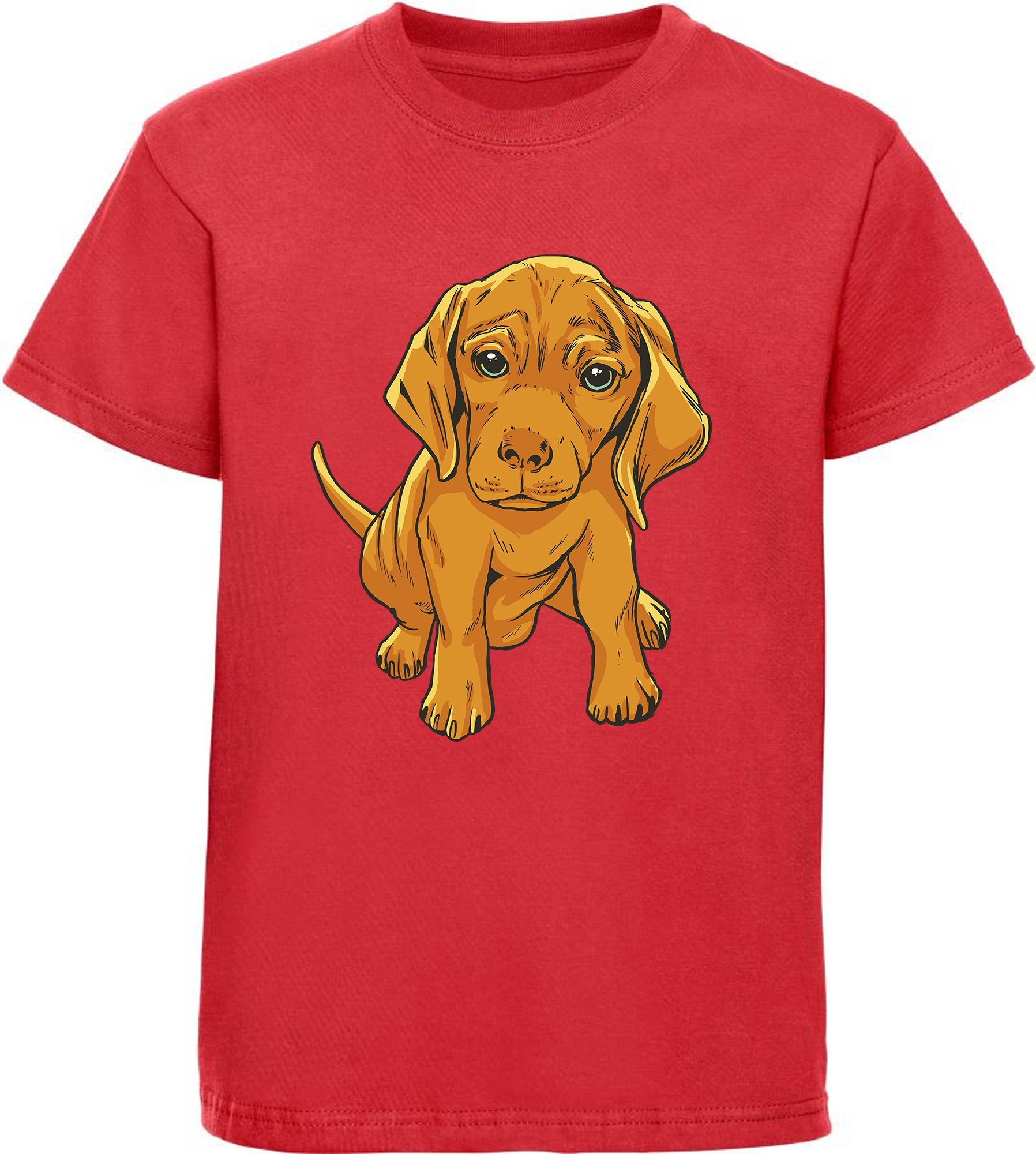 MyDesign24 Print-Shirt Kinder Hunde T-Shirt bedruckt - Süßer Welpe Baumwollshirt mit Aufdruck, i230 rot