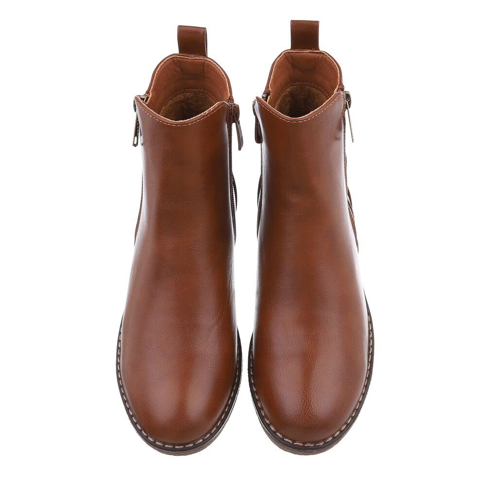 Ital-Design Damen Elegant Keilstiefelette Keilabsatz/Wedge Keilstiefeletten in Camel