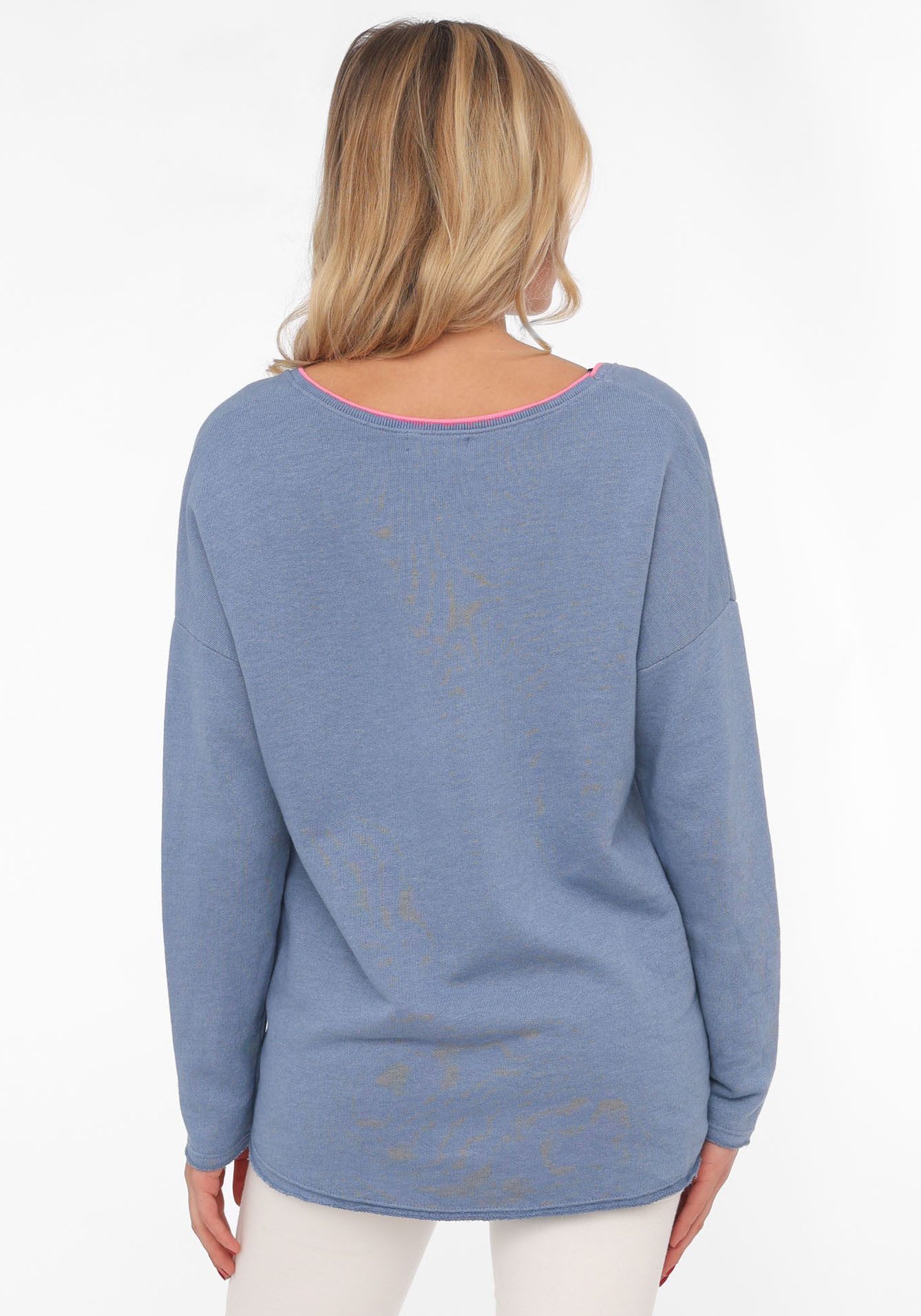 Zwillingsherz Sweatshirt „Positive Mind Neon Kante” mit Kontrastnaht, V-Neck, washed out Optik, langarm