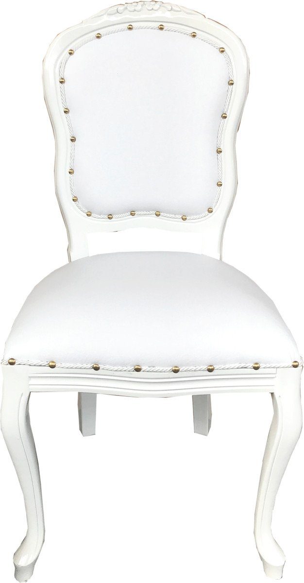 Casa Padrino Esszimmerstuhl Barock Luxus Esszimmer Stuhl Weiß Kunstleder / Weiß Mod Antibes - Handgefertigte Möbel