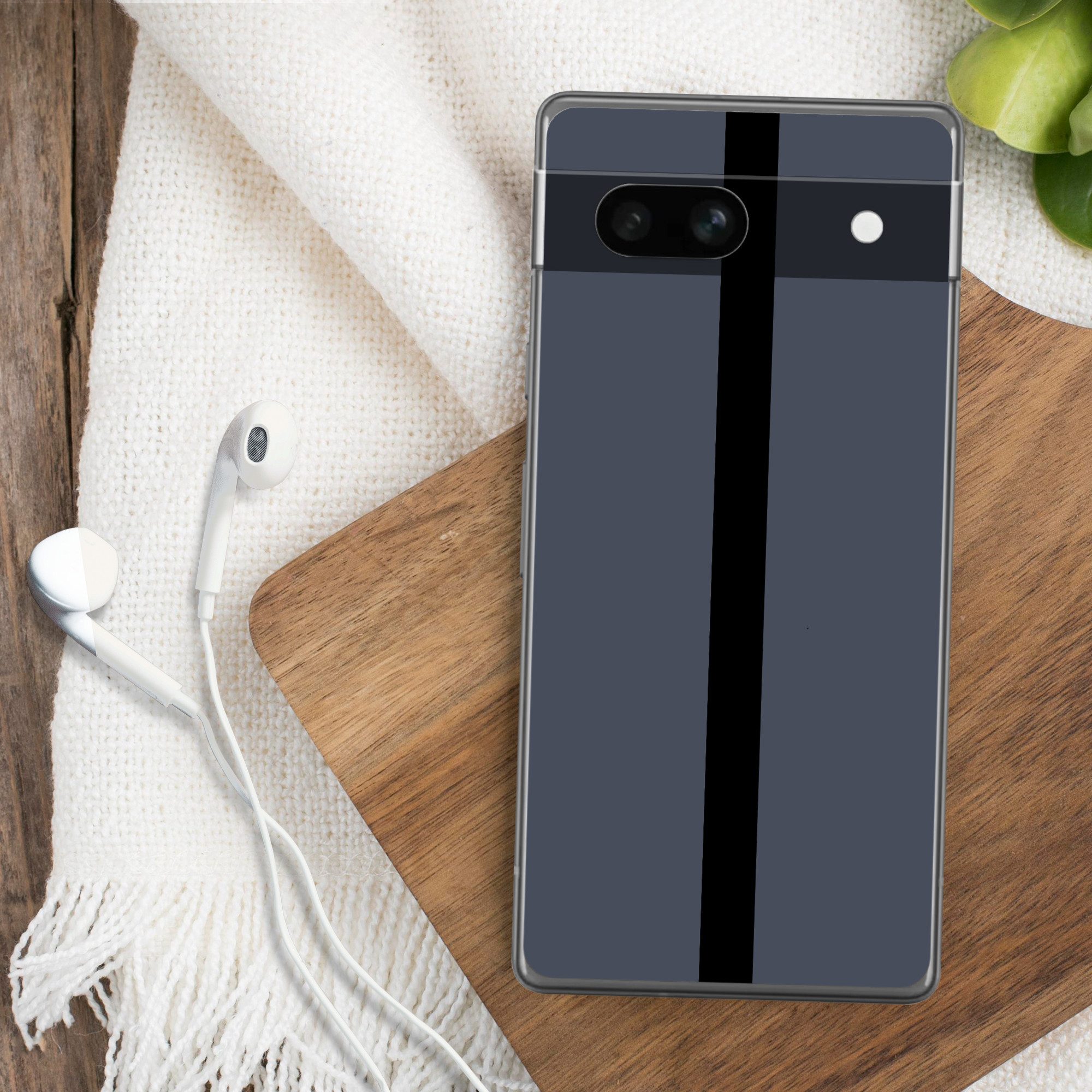 MuchoWow Handyhülle für Google Pixel 7a Blau - Schwarz - Gestreift - Minimalistisch, Handy Case, Silikon, Bumper Case Dünn