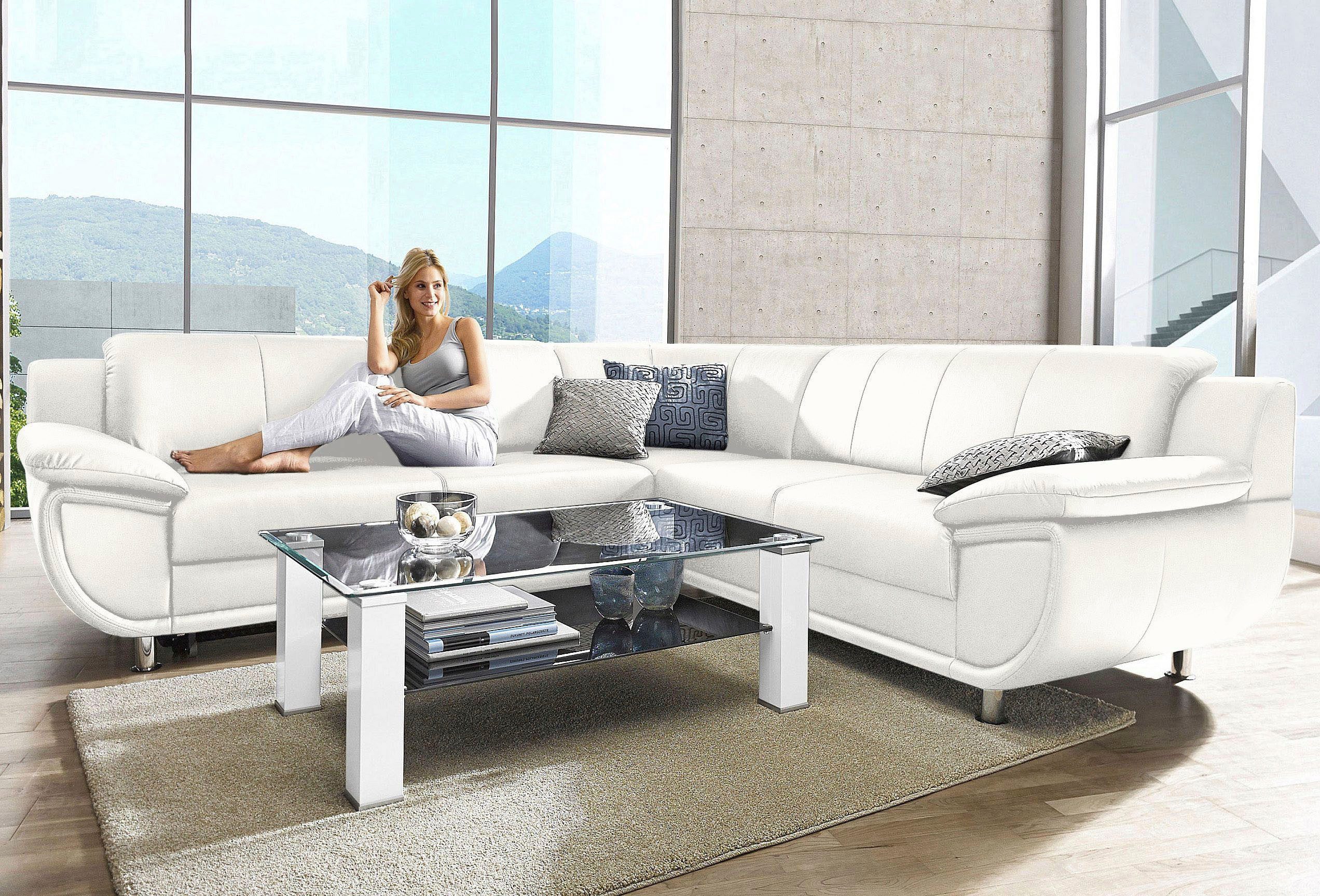 TRENDMANUFAKTUR Ecksofa Rondo wahlweise mit Schlaffunktion, bequeme Armlehnen, L-Form, wahlw.mit Federkern, Füße chromfarben, Unser Dauertiefpreis