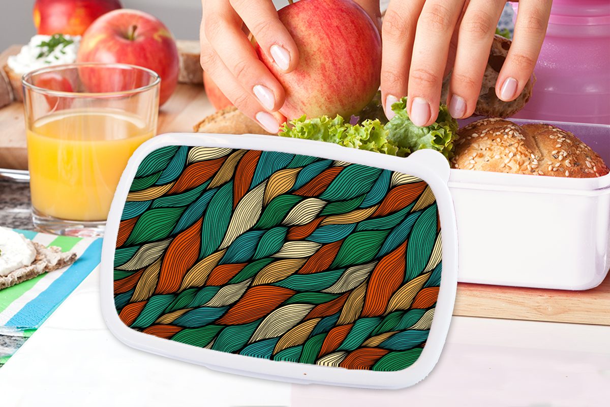 MuchoWow Lunchbox Brotbox Mädchen Herbst - weiß Kunststoff, - Jungs Erwachsene, und für Muster, und - Kinder für Brotdose, Böhmisch Linienkunst (2-tlg)