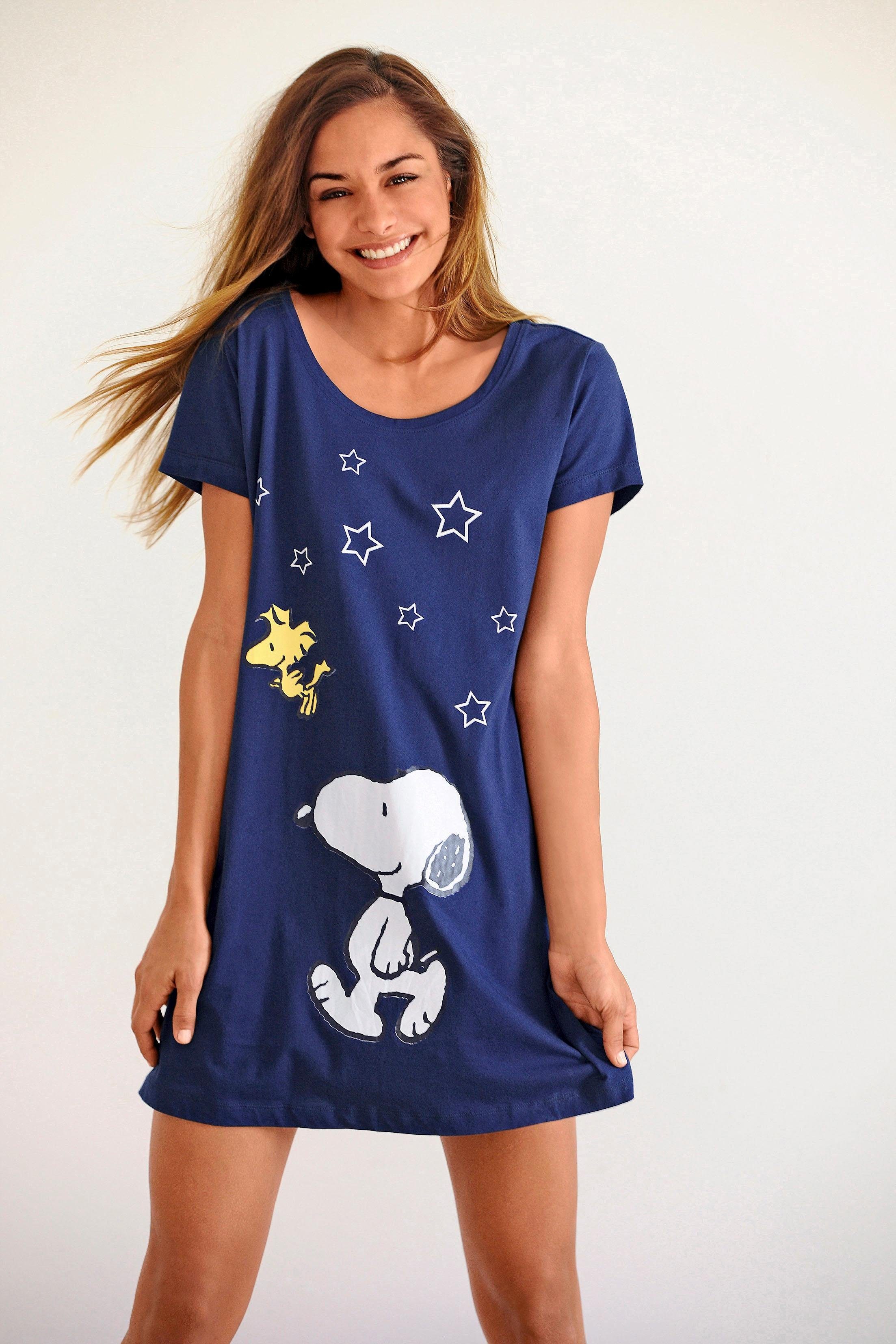 PEANUTS Sleepshirt mit Snoopy-Print in Minilänge marine