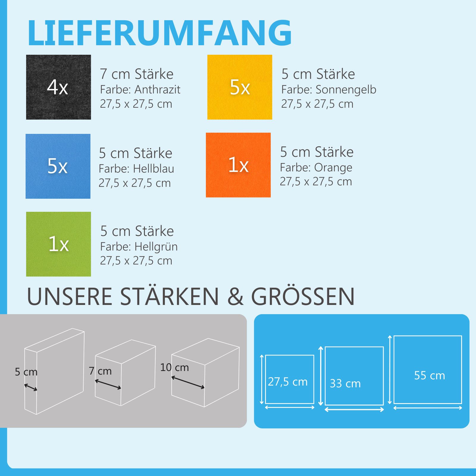 platino24 Akustikplatte 16 Elemente 3D-Set Colore Quadrat 27,5 x 27,5 cm Multicolore