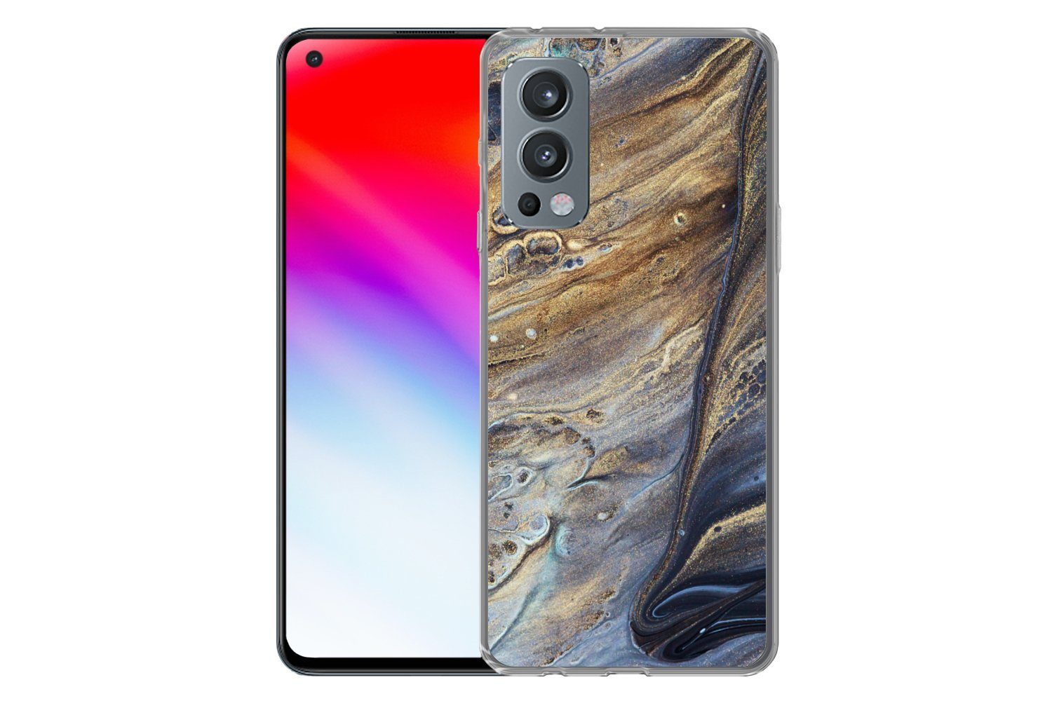 MuchoWow Handyhülle für OnePlus Nord 2 5G Marmor - Gold - Aquarell - Textur - Marmoroptik, Phone Case, Silikon, Schutzhülle Dünn