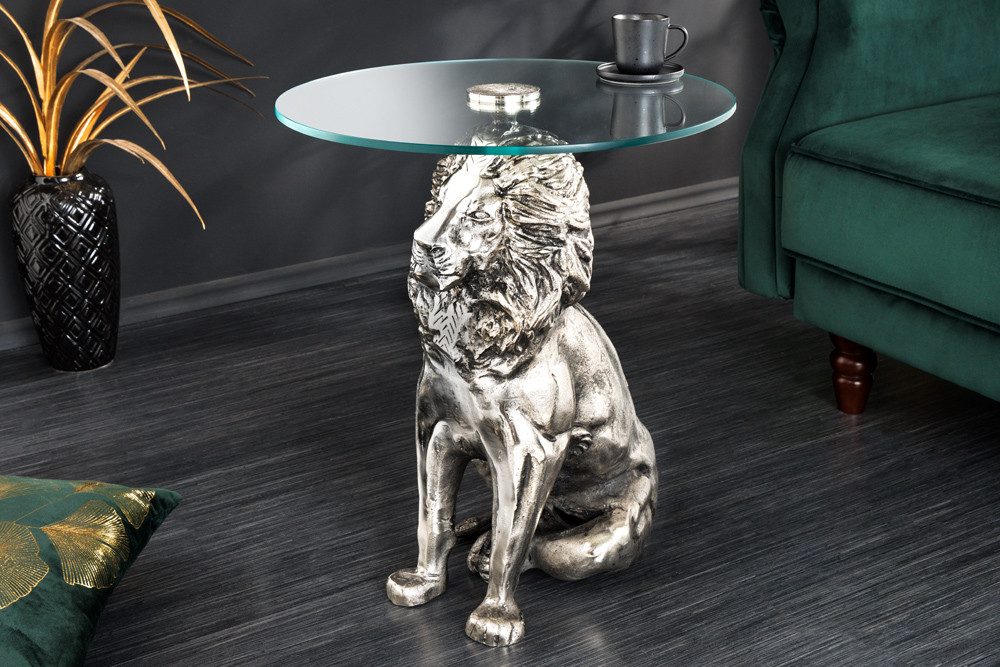 riess-ambiente Beistelltisch WILDLIFE LION 60cm silber antik / transparent günstig online kaufen