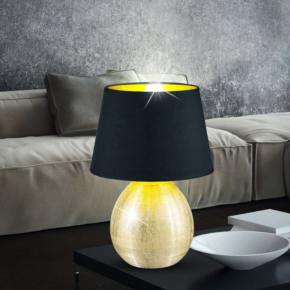 etc-shop LED Tischleuchte, Beleuchtung Stoff Leuchtmittel E27 Lampe Steh Tisch Warmweiß, Leuchte inklusive, goldfarbig