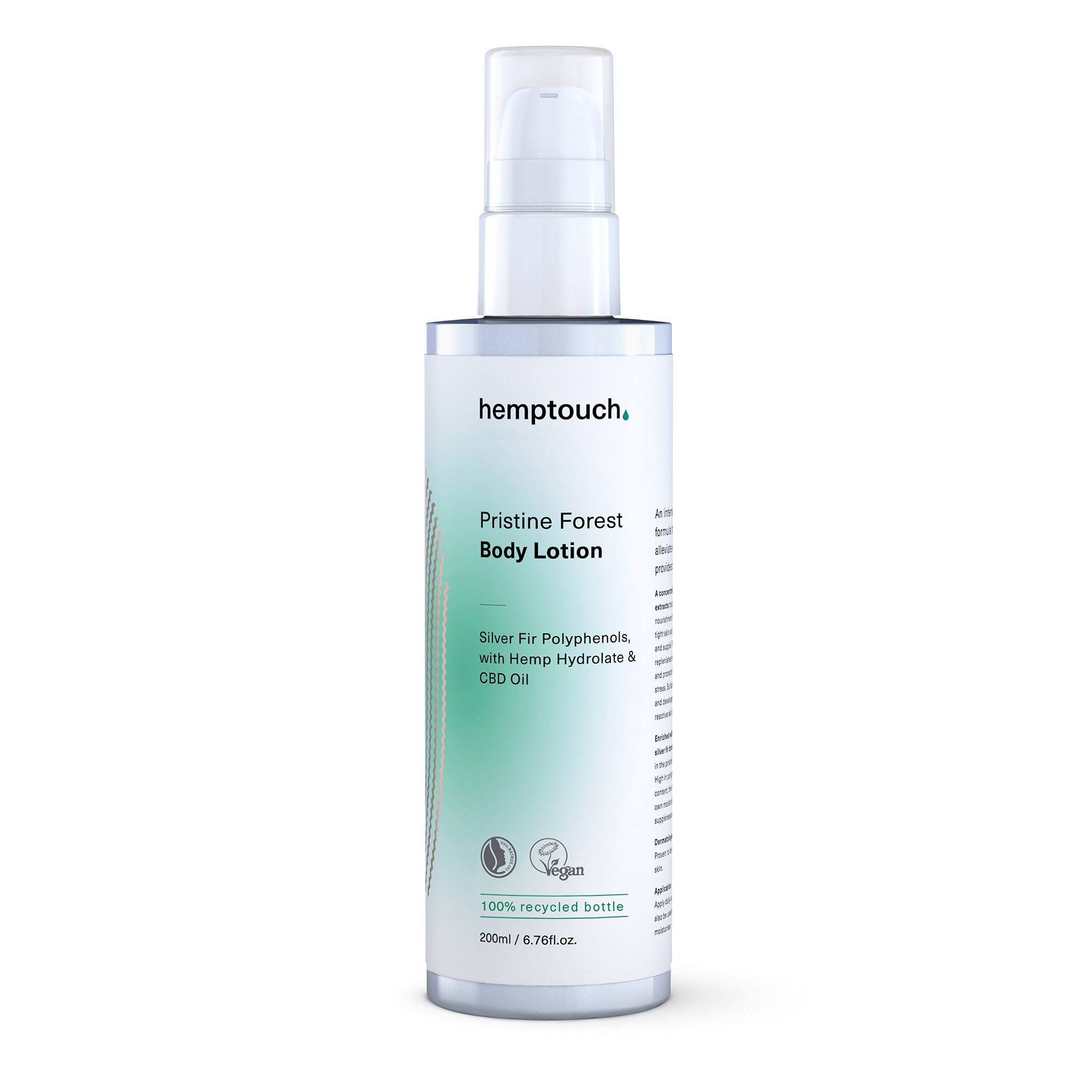 Hemptouch Bodylotion Pristine Forest mit Hanföl, Jojobaöl und Sheabutter lindert das Gefühl von Juckreiz und Spannungsgefühle