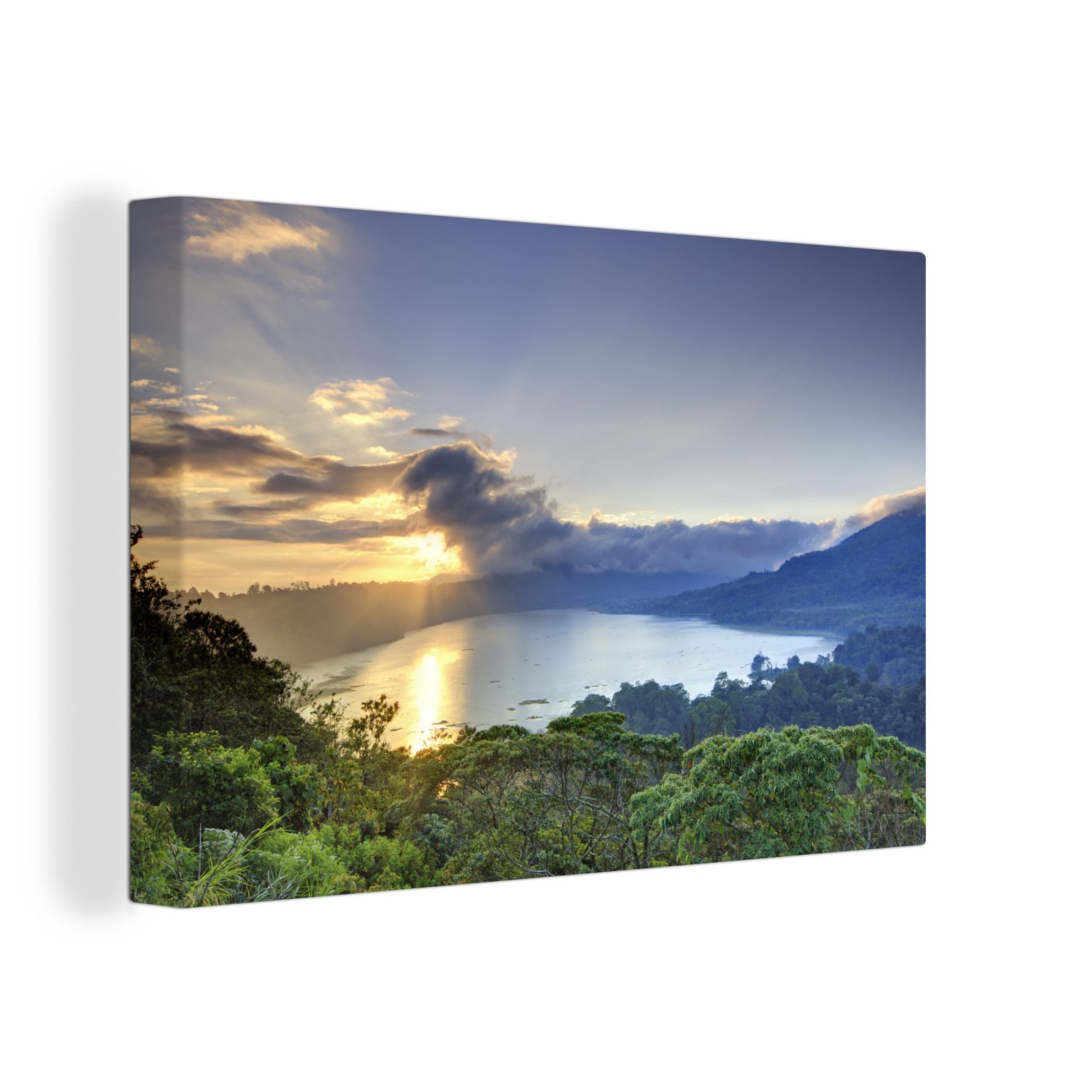 OneMillionCanvasses® Leinwandbild Blick über Berge 30x20 Asien, und (1 Aufhängefertig, Wandbild St), cm Leinwandbilder, Seen Wanddeko