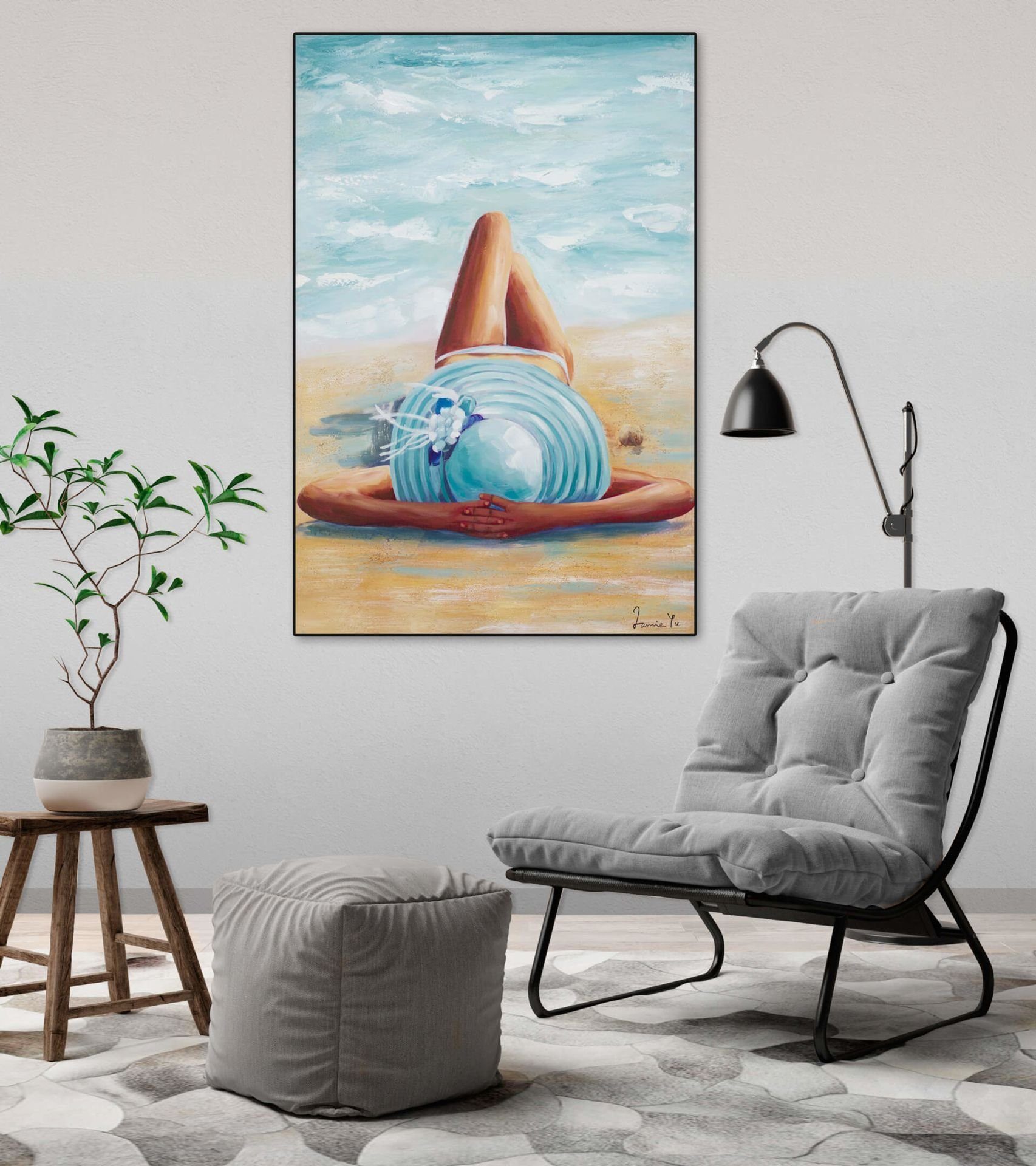Beach 100% Wohnzimmer Gemälde KUNSTLOFT Wandbild Beauty HANDGEMALT Leinwandbild 60x90 cm,