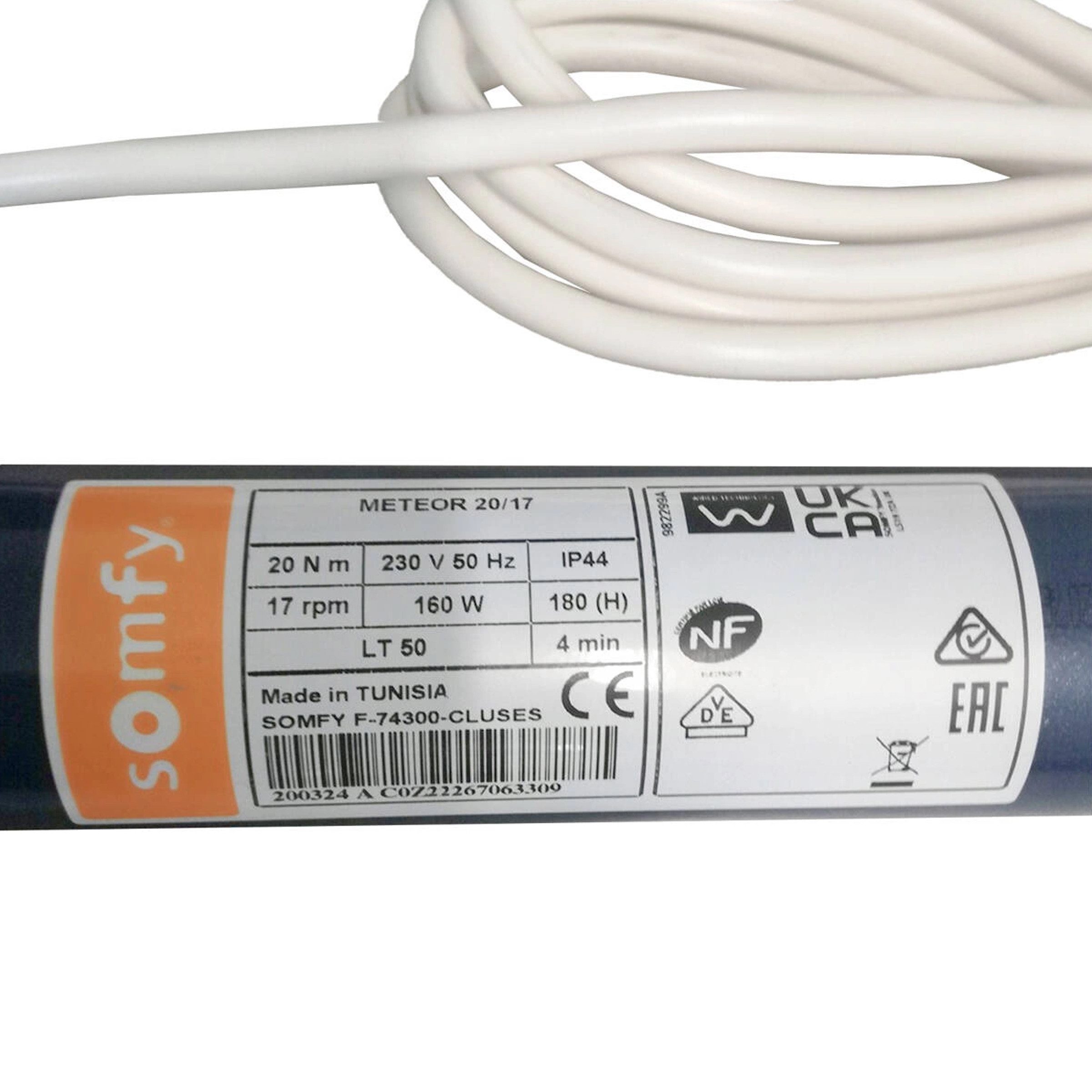 Somfy Türschließer Somfy LT 50 Meteor 20/17 Rohrmotor für Markisen 2,5 m Weiß, (1-tlg)