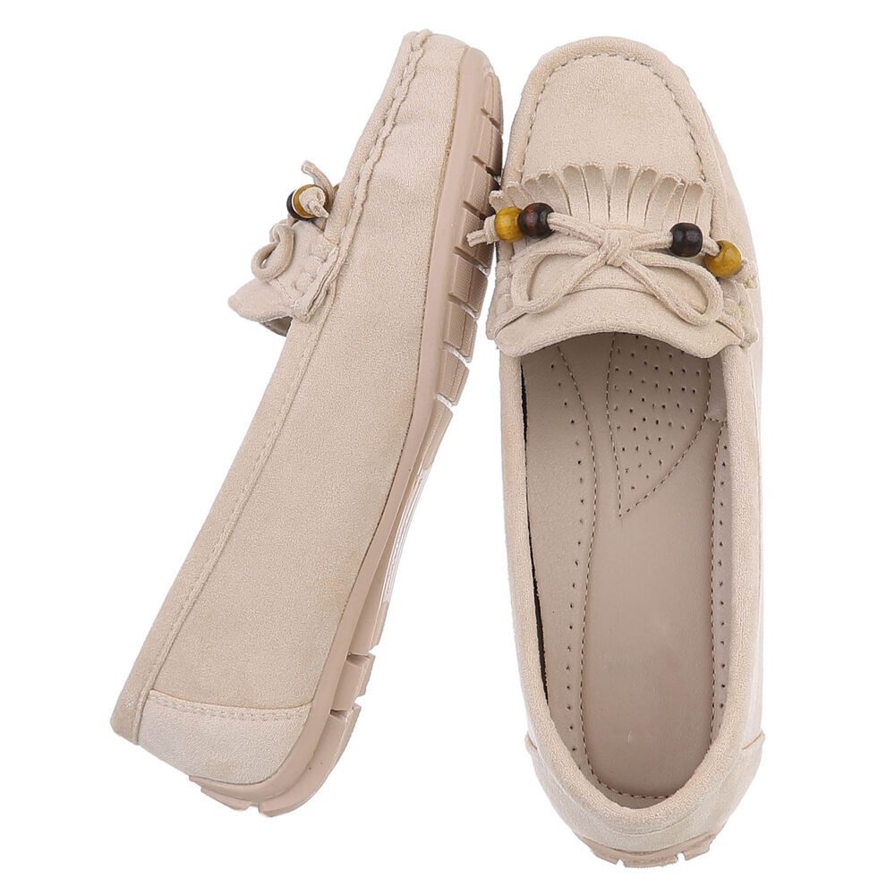 Ital-Design Bequemer Slipper mit Schleife für Damen, ideal für Freizeit Slipper (91554464) Flach Mokassins in Beige – Bild 2 von 5