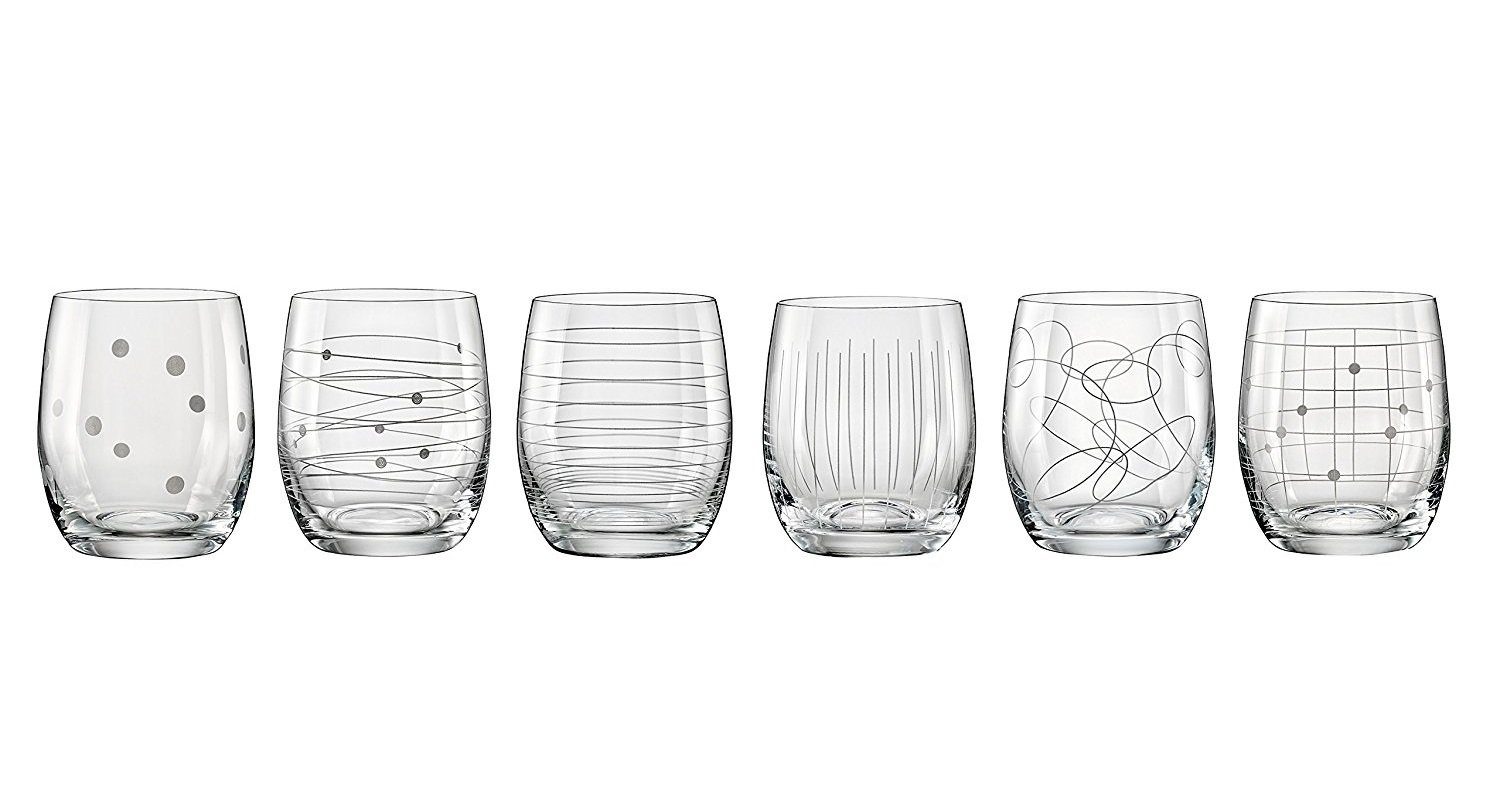 Crystalex Becher Wassergläser Whiskygläser Elements 300 ml 6er Set,  Kristallglas, 6 verschiedene Ornamente eingraviert