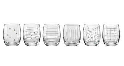 Crystalex Becher Стаканы для воды Стаканы для виски Elements 300 ml 6er Set, Kristallglas, 6 verschiedene Ornamente eingraviert