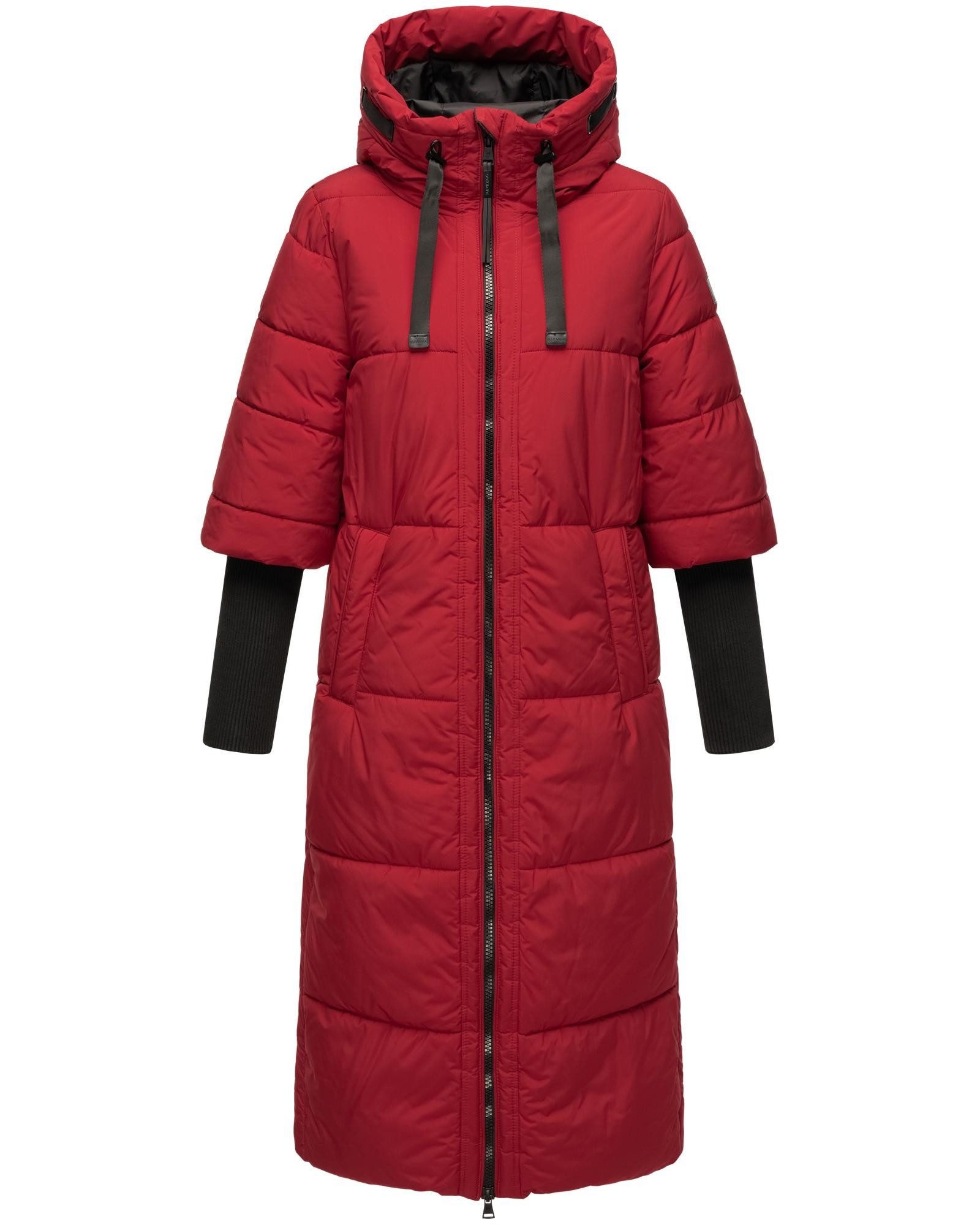 Navahoo Steppmantel Ciao Miau XIV Langer Wintermantel mit Rippstrickärmel