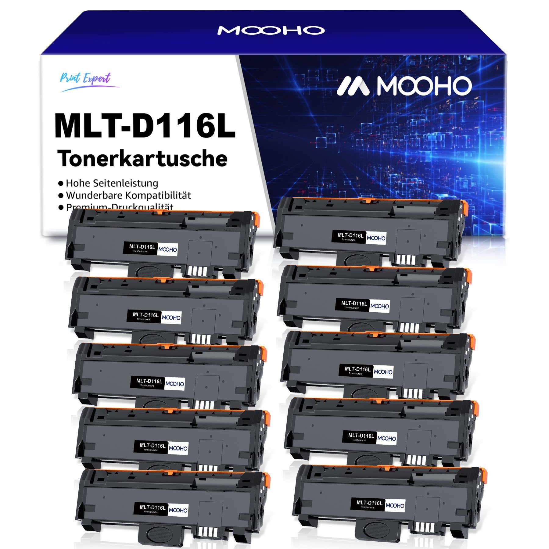 MOOHO Tonerpatrone MLT-D116L MLT-D116S, (6, 8, 10-St), Kompatibel für M2885FW M2825DW M2675 M2825 M2835 M2875 M2885 6x Schwarz-8x Schwarz-10x Schwarz