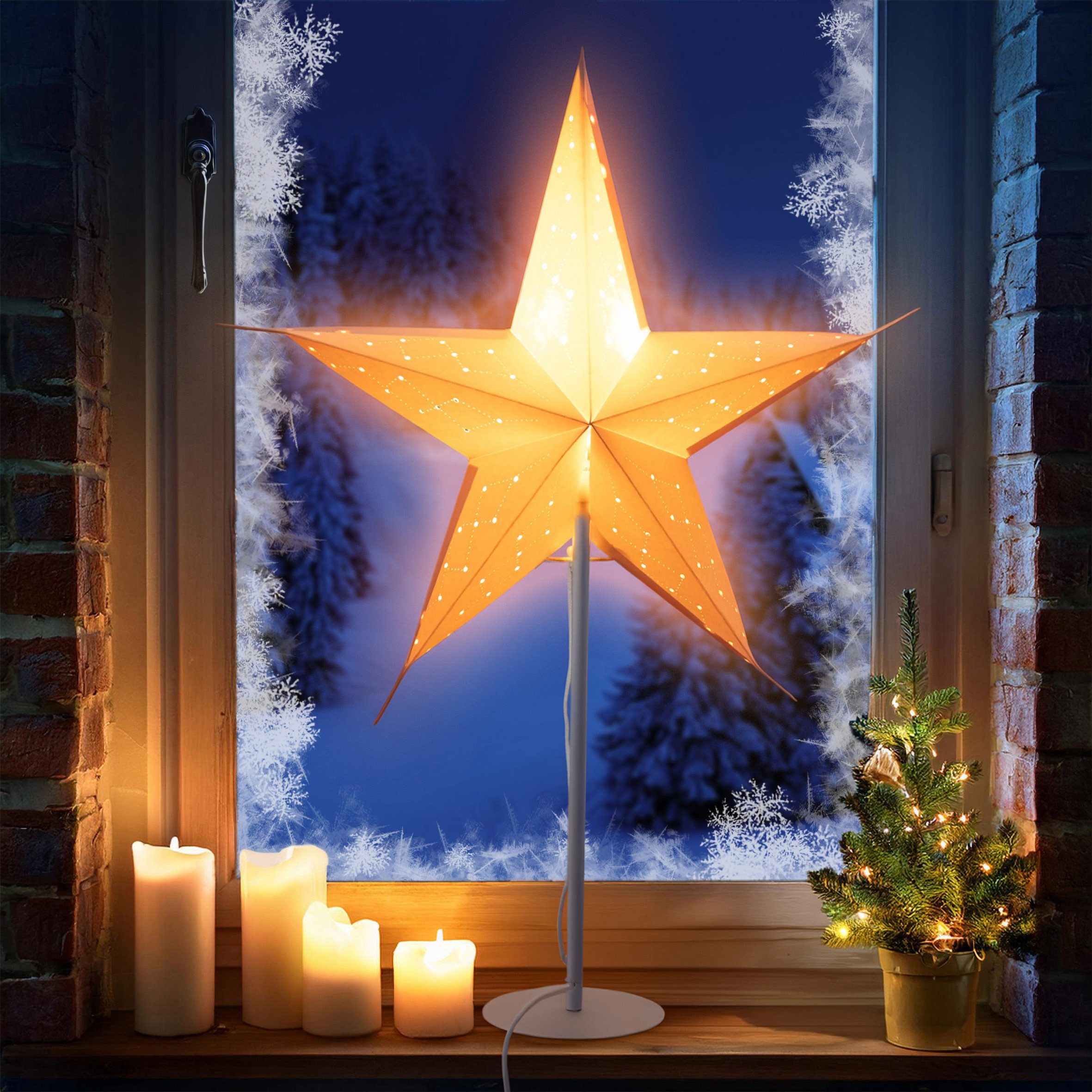 Spetebo LED Stern Sternenlampe 44x13x68 cm - Star with lighting -, An / Aus, ohne Leuchtmittel, warmweiß, Stern Tischlampe mit Papier Lampenschirm - Weihnachten Advent Winter