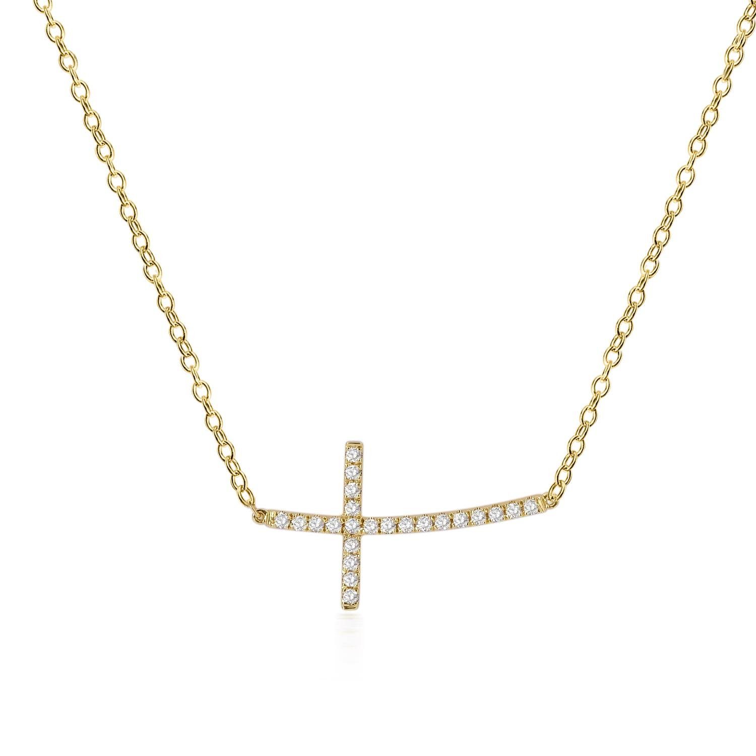 Stella-Jewellery Goldkette »585er 14K Gold Collier mit Diamant 0,15ct.  horizon« (inkl. Etui), Diamanten Kreuz horizontal Ankerkette Brillant  online kaufen | OTTO