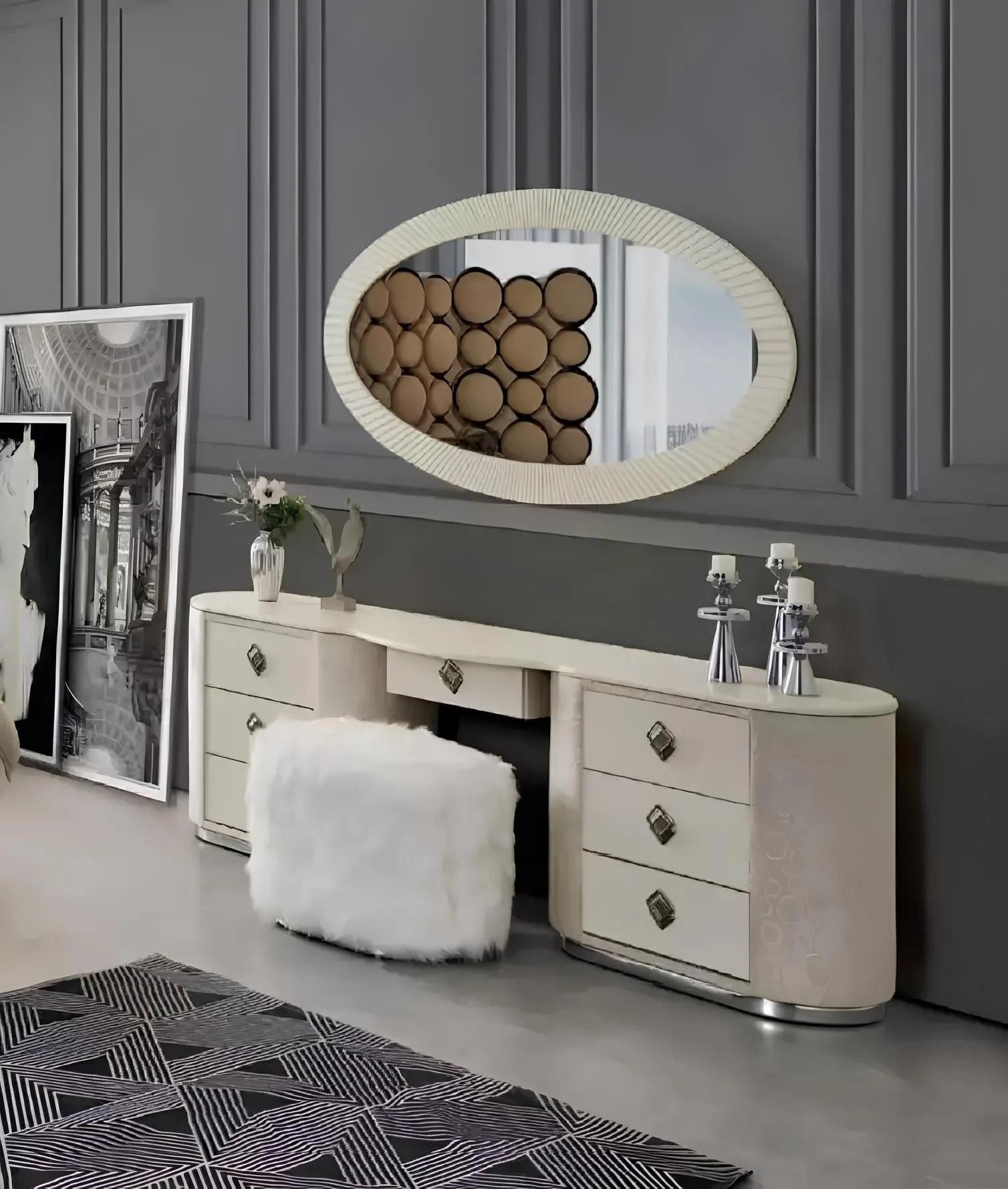 Schminktisch Elegantes Set Konsole Spiegel Schlafzimmer Möbel Design Hocker