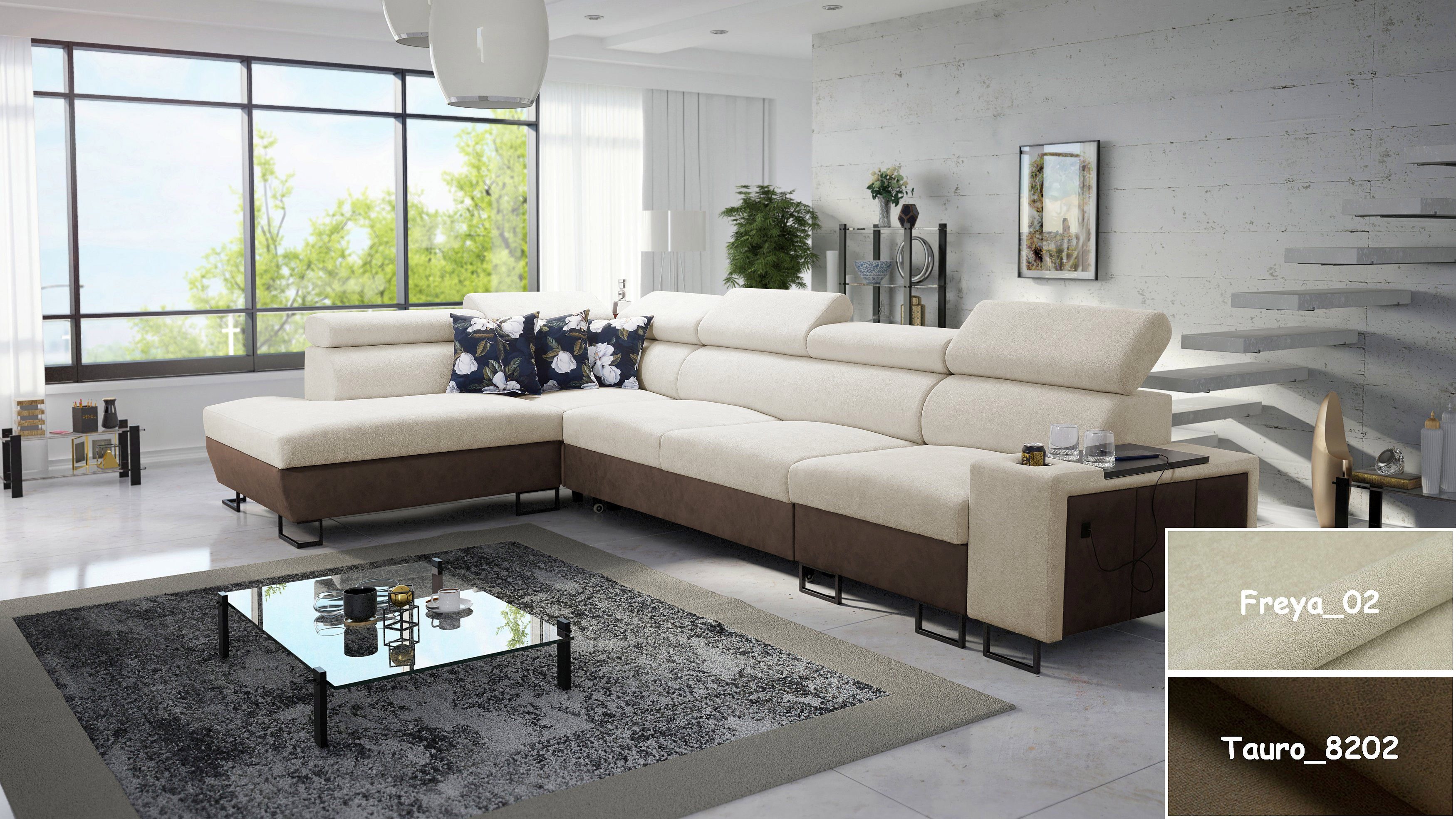 Möbel für Dich Ecksofa XXL Melody XI, mit USB-Ladestation, Ablagen, Bettfunktion und Stauraum