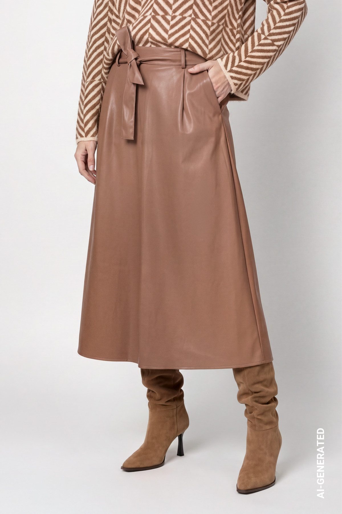 Monari Lederimitatrock Regular fit mit Gürtel