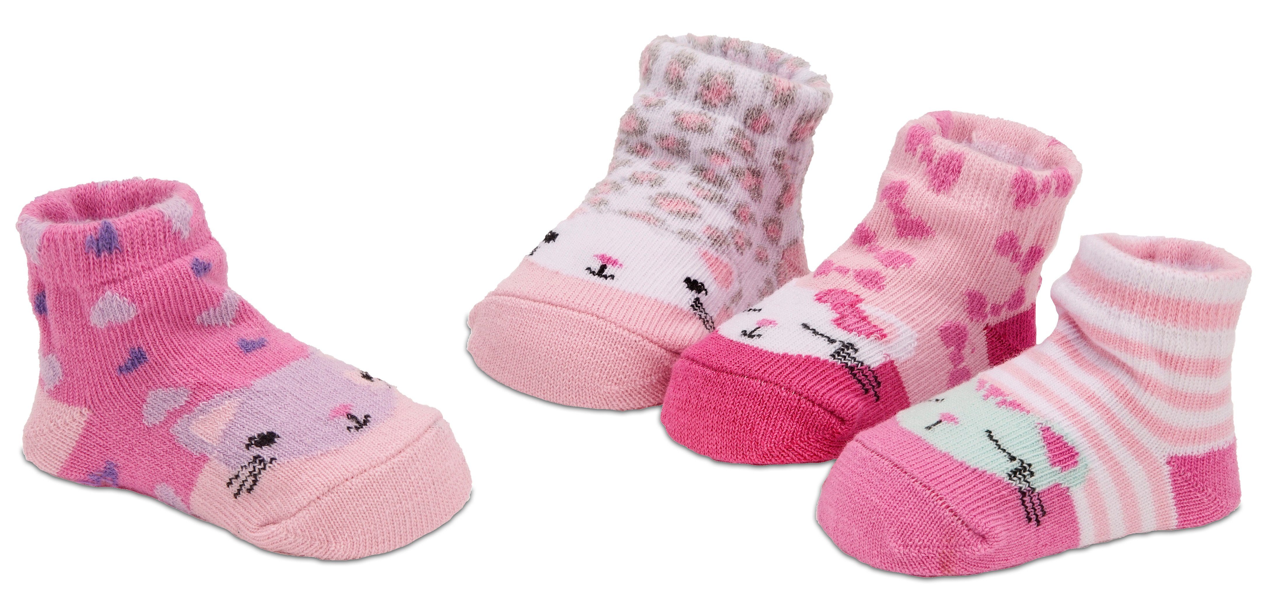 BRUBAKER Socken Babysocken für Mädchen 0-12 Monate (4-Paar, Baumwollsocken mit Katzen Motiven Pink/Rosa) Baby Geschenkset für Neugeborene in Geschenkverpackung  – Bild 2 von 5