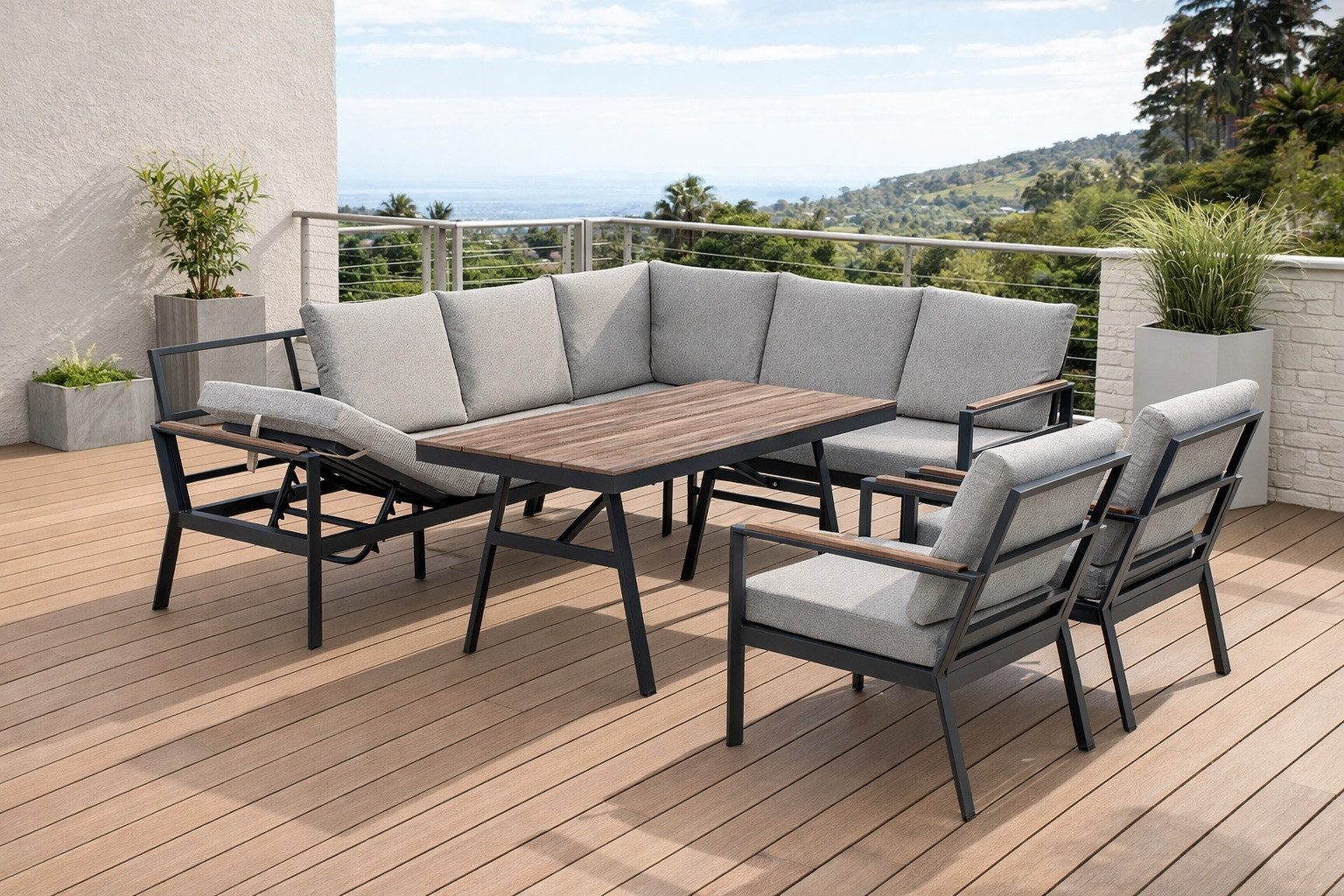 Gardissimo Gartenlounge-Set Andorra Alu Dining Lounge set mit hohen Tisch in Nonwood, (Spar-Set, 4-tlg., komplett-Set), wetterfest / pflegeleicht / Tisch in Dininghöhe
