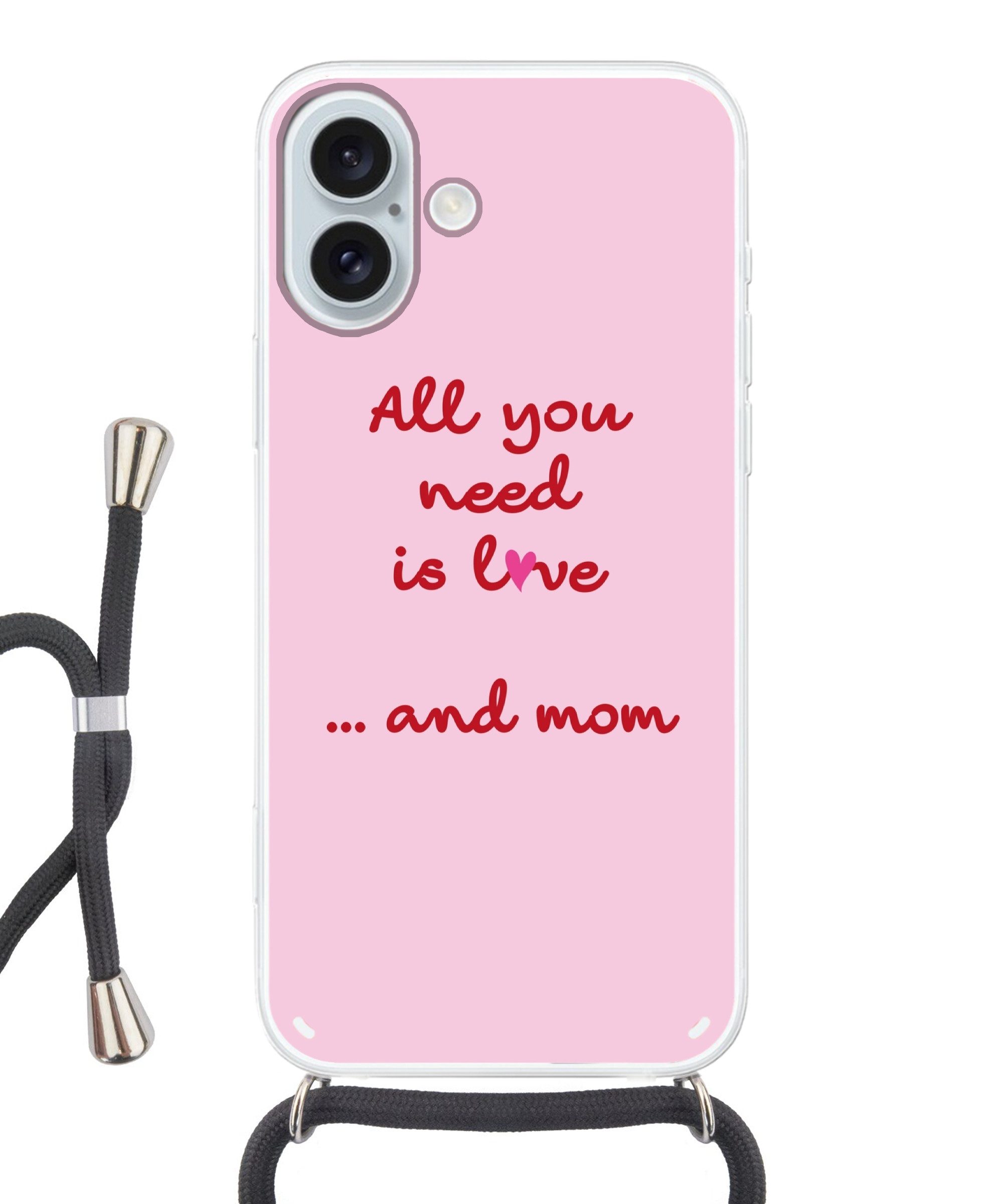 MuchoWow Handyhülle für Apple iPhone 16 Plus Mutter - Liebe - Text - Rot, Tragbare Handyhüllen mit Kette zum umhängen, Handykette Handyband