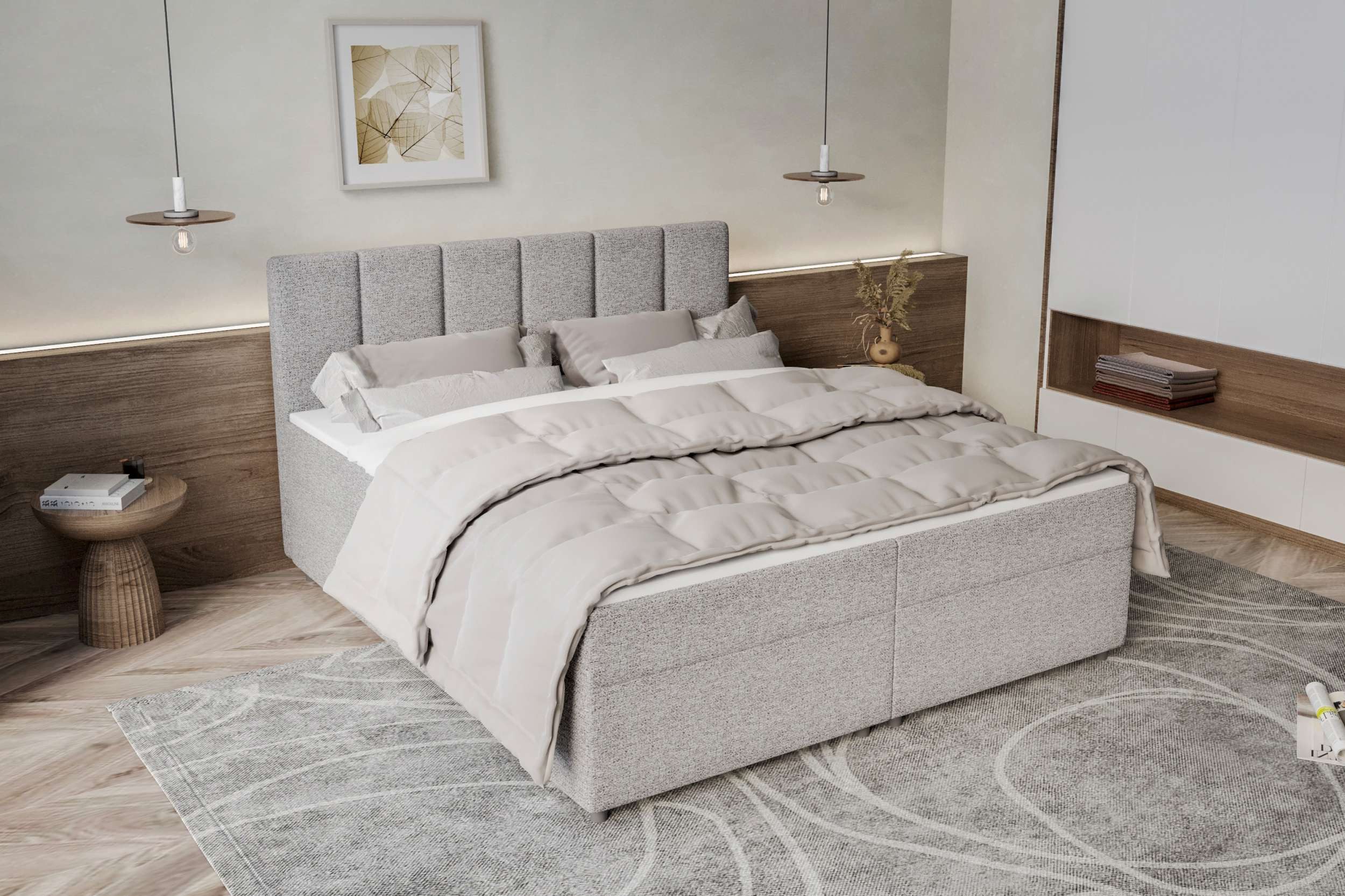 99rooms Boxspringbett Bergamo (Schlafzimmerbett, Bett), 140/160/180/200x200 cm, in Webstoff MALMO_NEW