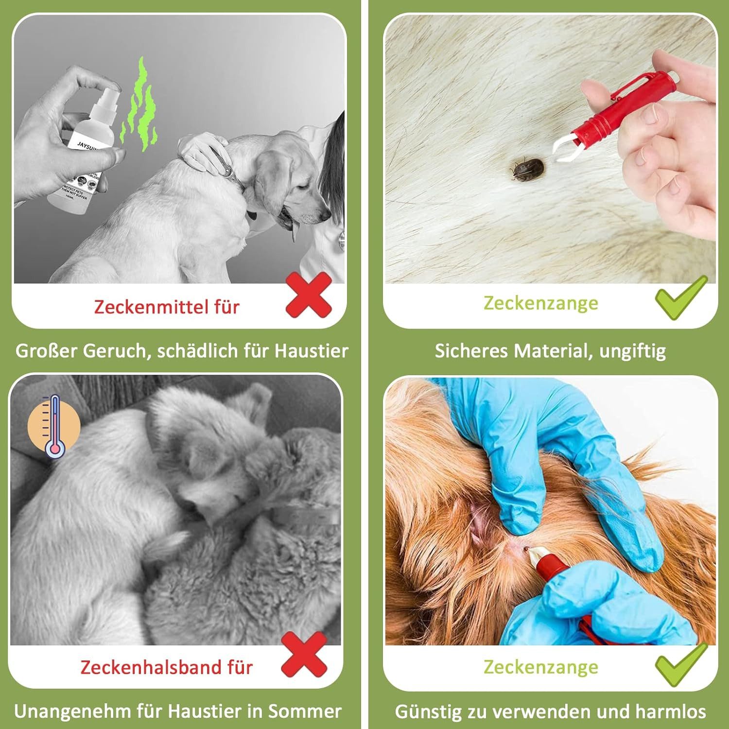 FELIXLEO Zeckenpinzette Zeckenzange für Hunde Katze 2er Set Zeckenpinzetten Einfacher, 1-tlg.