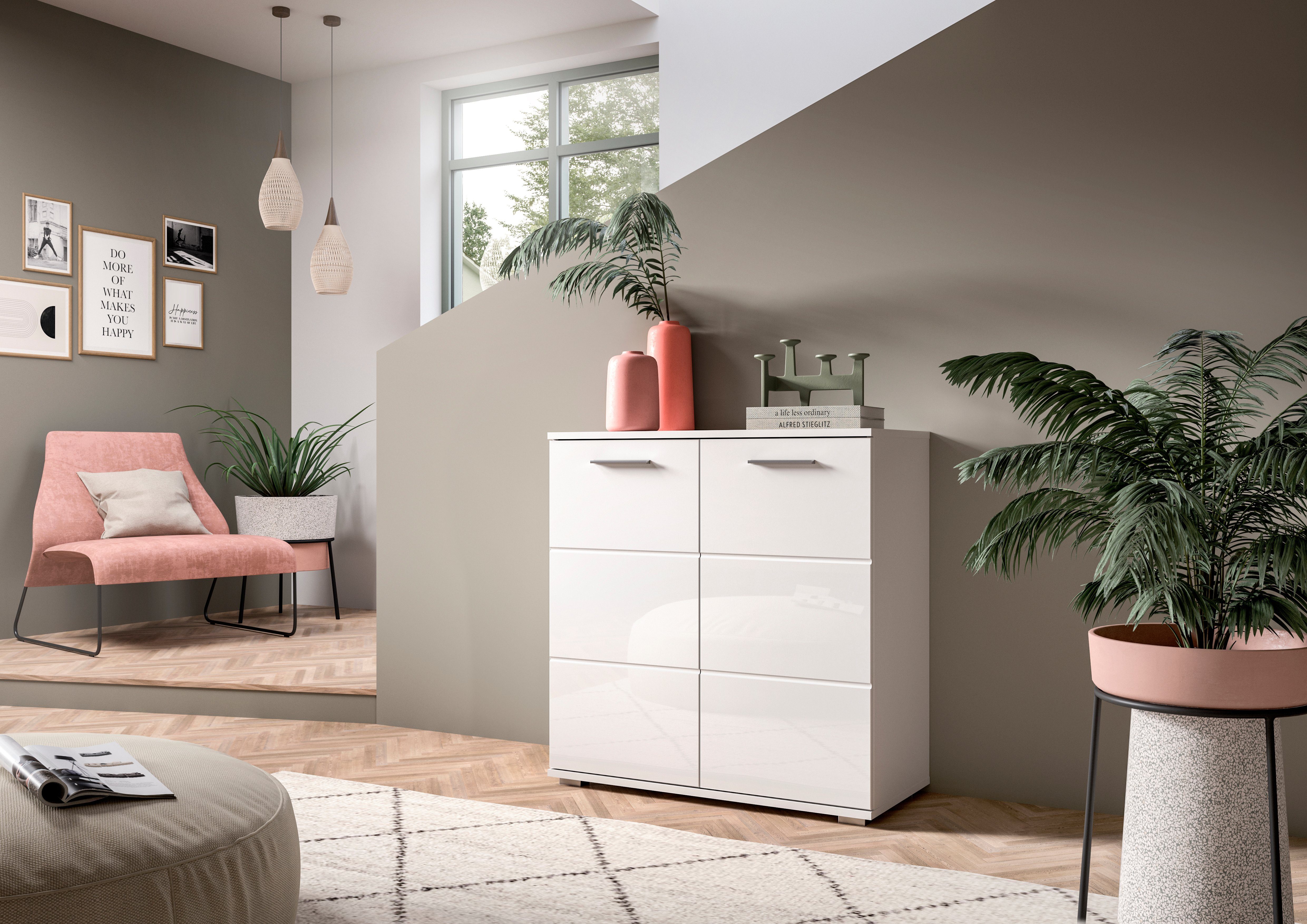 Kommode Valge, Breite 80 cm, 2 Türen, 2 Einlegeböden, 3 Fächer