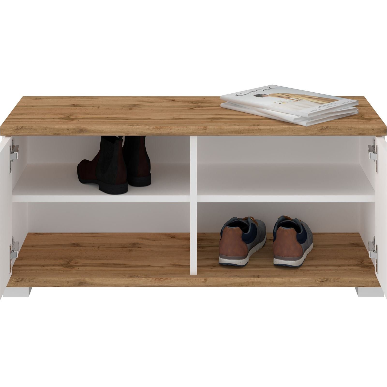 CARO-Möbel Schuhbank BILBAO, Sitzbank Flur mit Stauraum Flurmöbel Truhenbank wotan eiche/weiß