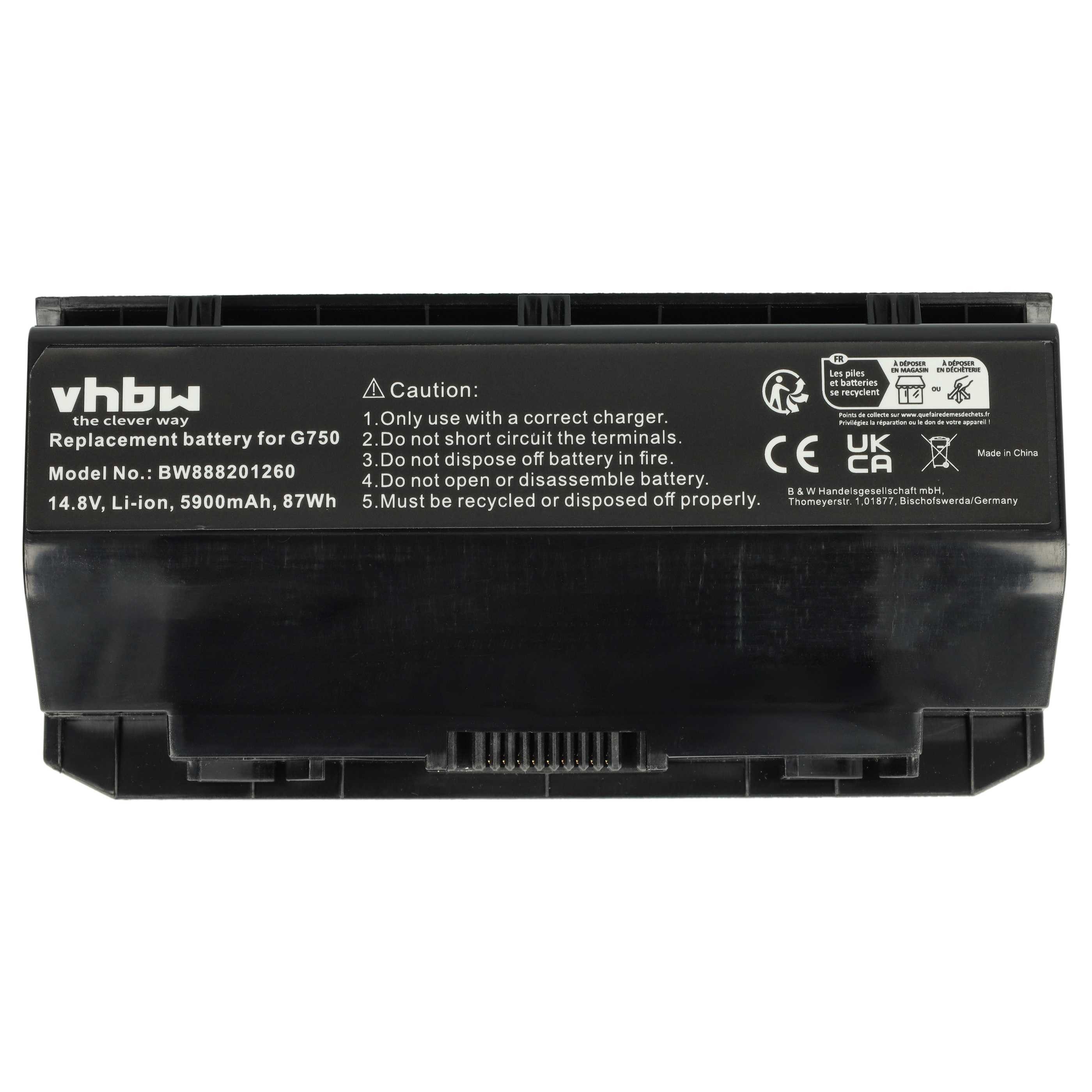 vhbw Akku passend für Asus Rog G750JZ, G750JH, G750J, G750, G750JX, G750JW, Laptop-Akku Akku Li-Polymer 5900 mAh (14,8 V, 1 St), Leistungsfähiger Austausch-Akku für Notebook, Wiederaufladbar, Jede