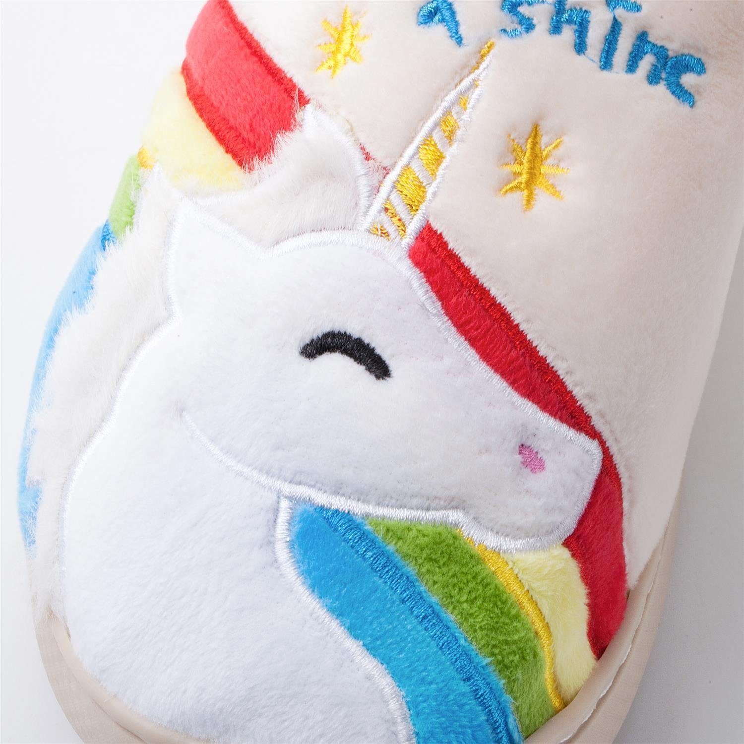 Katara Tier Pantoffeln Gr. 34-41 (Einhorn, Katze, Hase) Plüsch Hausschuhe Hausschuhe, weich, warm, süß, kuschelig, Plüsch Einhorn (Regenbogen)