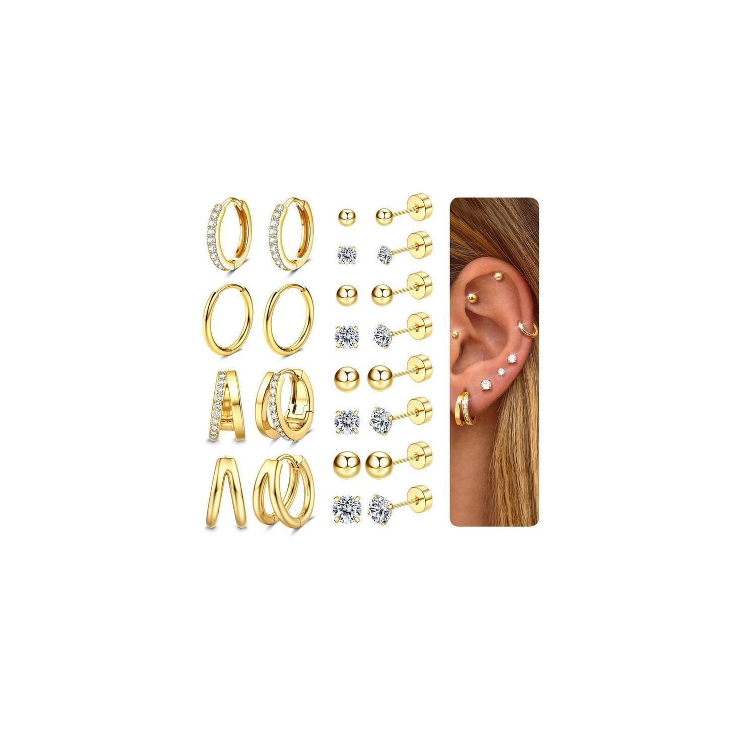 LuxusKollektion Schmuckset Ohrringe Damen Herren 12 Paar Gold Silber Set
