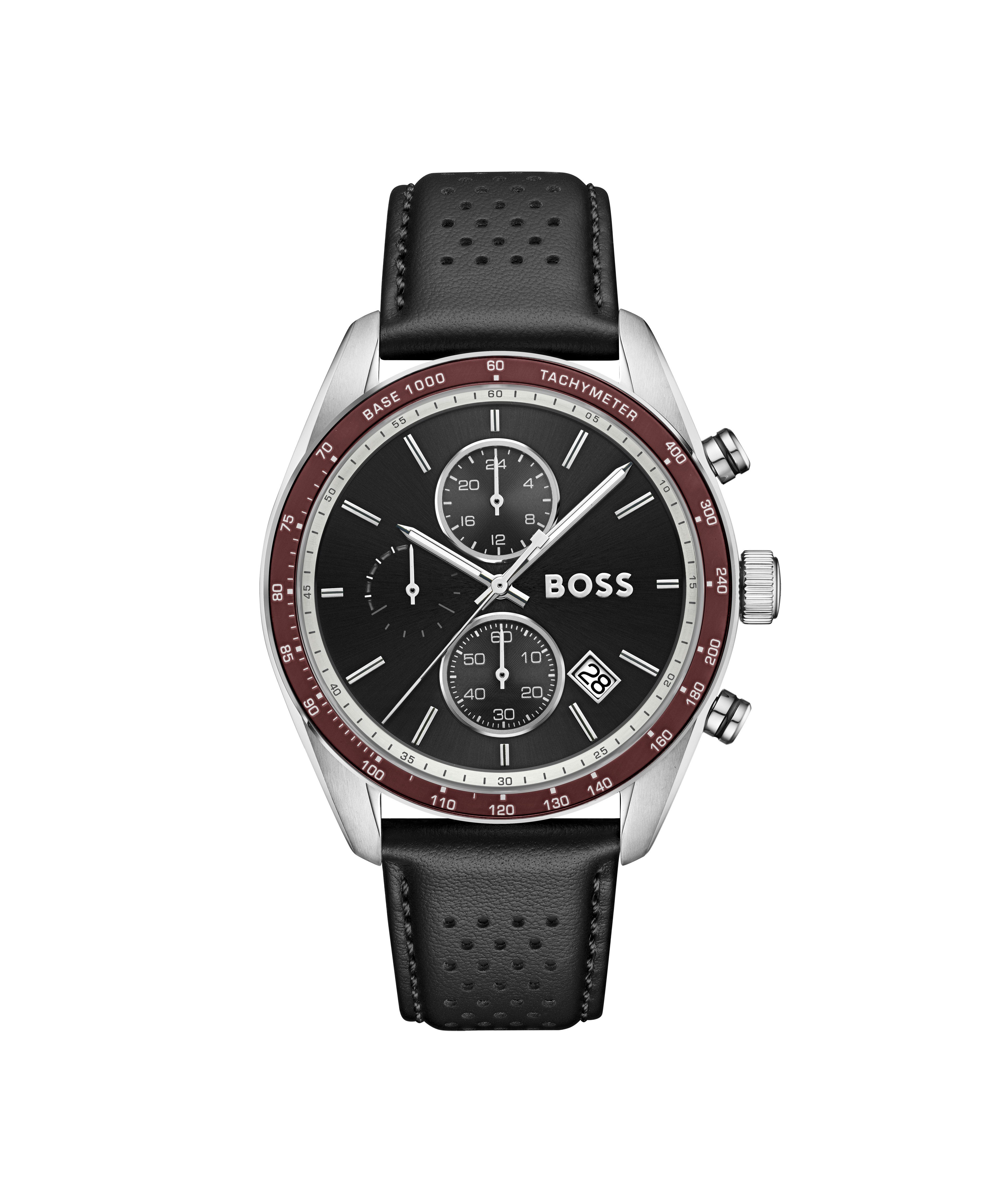BOSS Chronograph GRAND PRIX 1514343, Quarzuhr, Armbanduhr, Herrenuhr, Lederarmband, analog, Tag