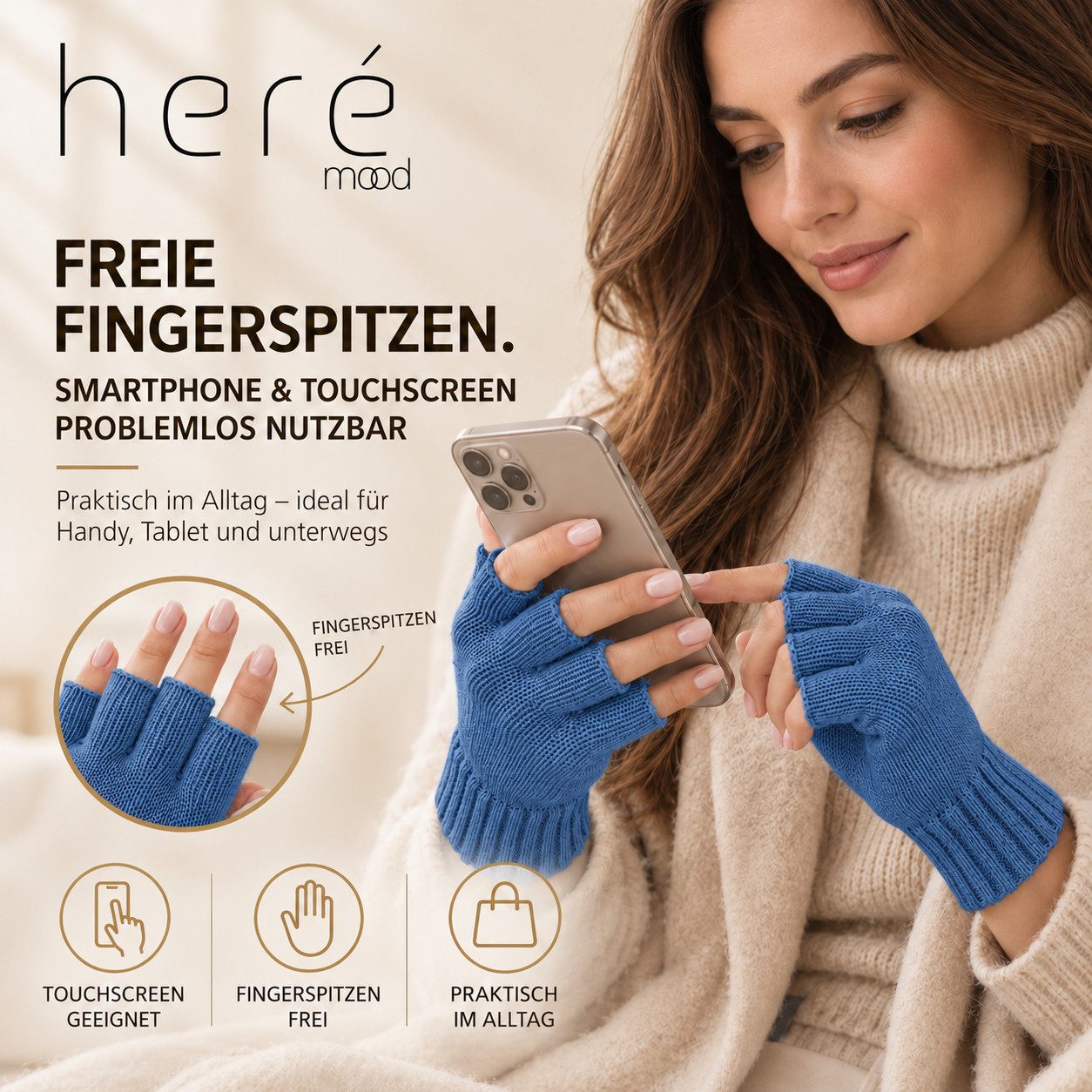 herémood Strickhandschuhe Fingerlose Handschuhe Winter für Damen Herren, Winterhandschuhe vollständig bedeckte Finger, Testsiegel SEHR GUT (Note 1,1) – Bild 2 von 5