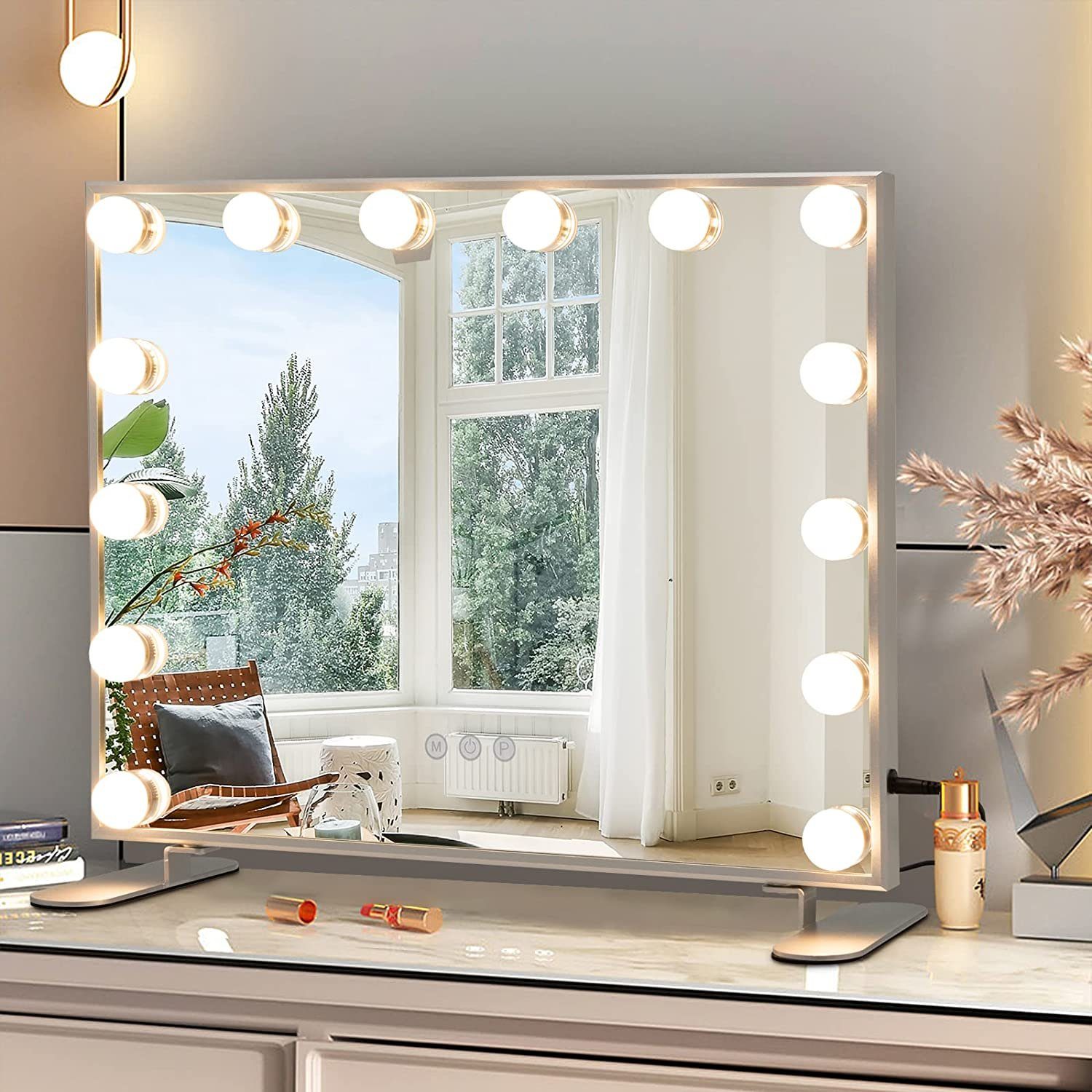 COSTWAY LED-Lichtspiegel »Kosmetikspiegel mit Beleuchtung«, 2-in-1  Tischspiegel & Wandspiegel, 3 Lichtfarben