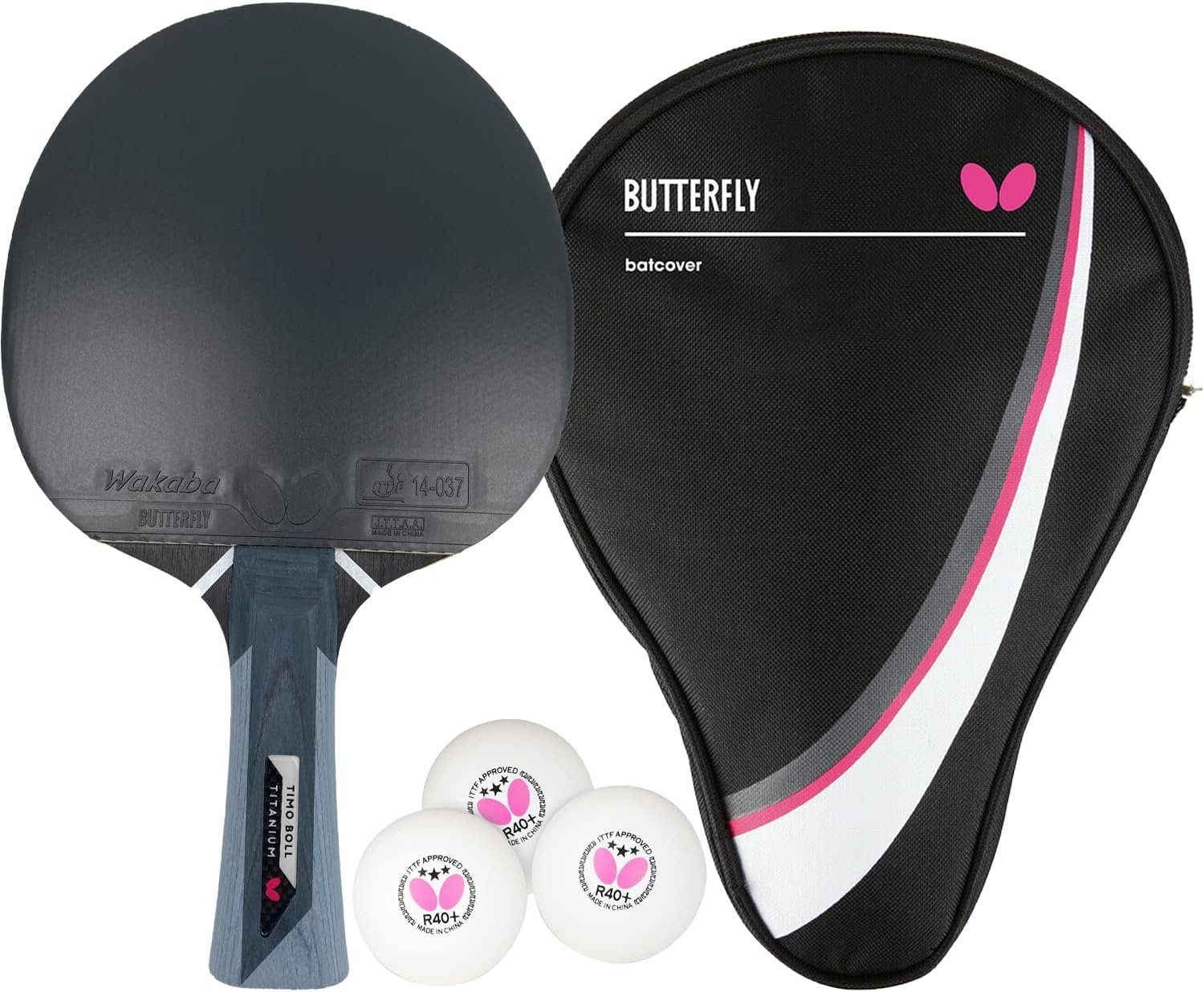 Butterfly Tischtennisschläger 1x Timo Boll Titanium + Drive Case 1 + 3x Bälle, Tischtennis Schläger Set Tischtennisset Table Tennis Bat Racket