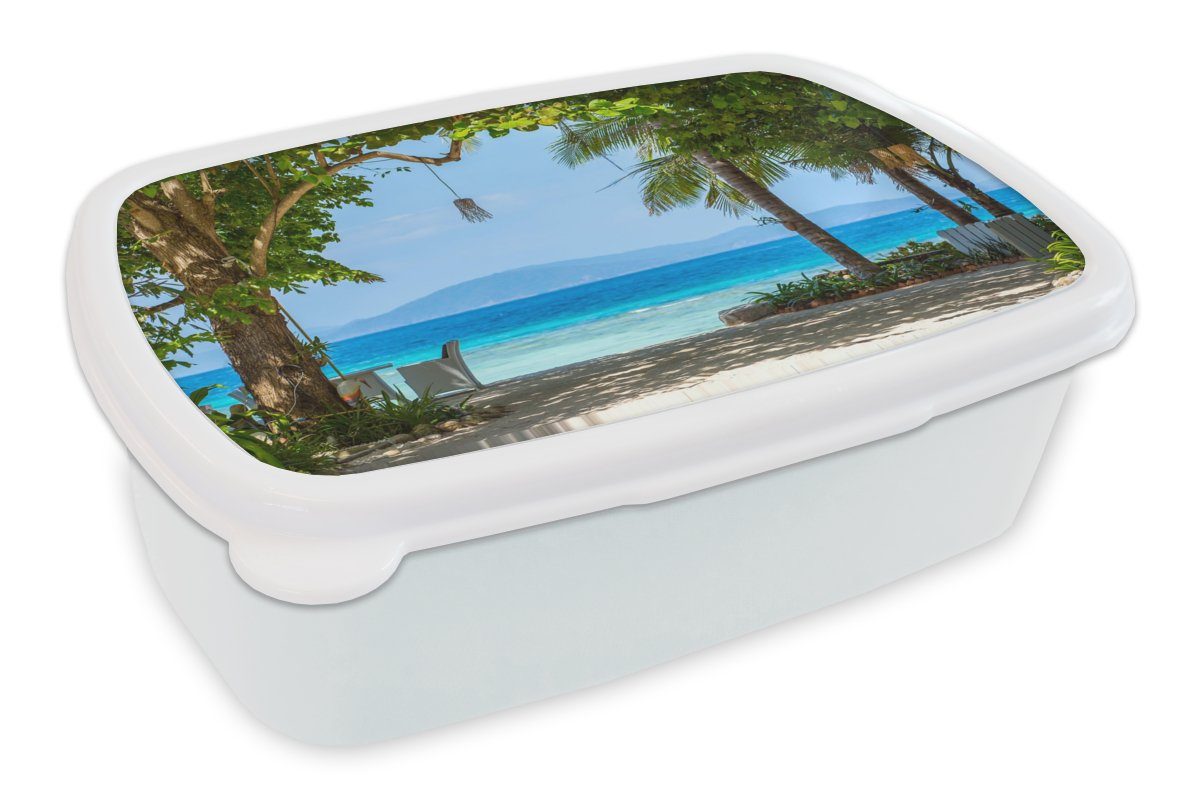 MuchoWow Lunchbox für - und und - Tropisch Meer, (2-tlg), Erwachsene, Jungs Kunststoff, Kinder Brotbox für weiß Strand Mädchen Brotdose