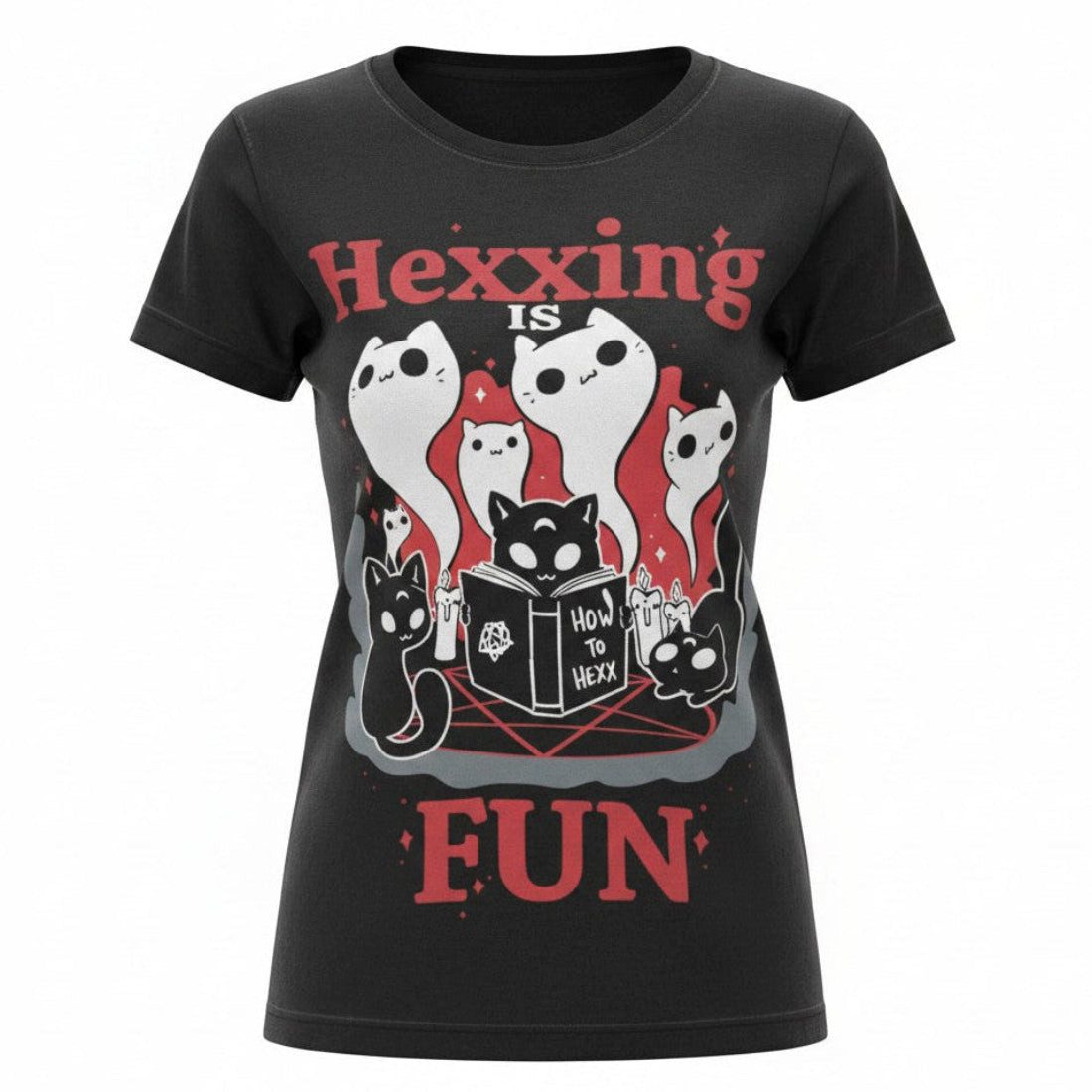 Cupcake Cult Print-Shirt Hexxing Is Fun T-Shirt – Kawaii Gothic Katzen-Print von Cupcake Cult Gothic Shirt Anime aus Baumwolle mit Print