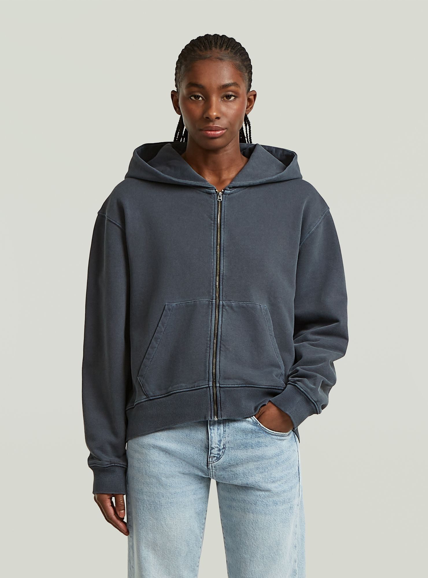 G-STAR Longpullover Washed Hoodie Zip Relaxed Sweatshirt