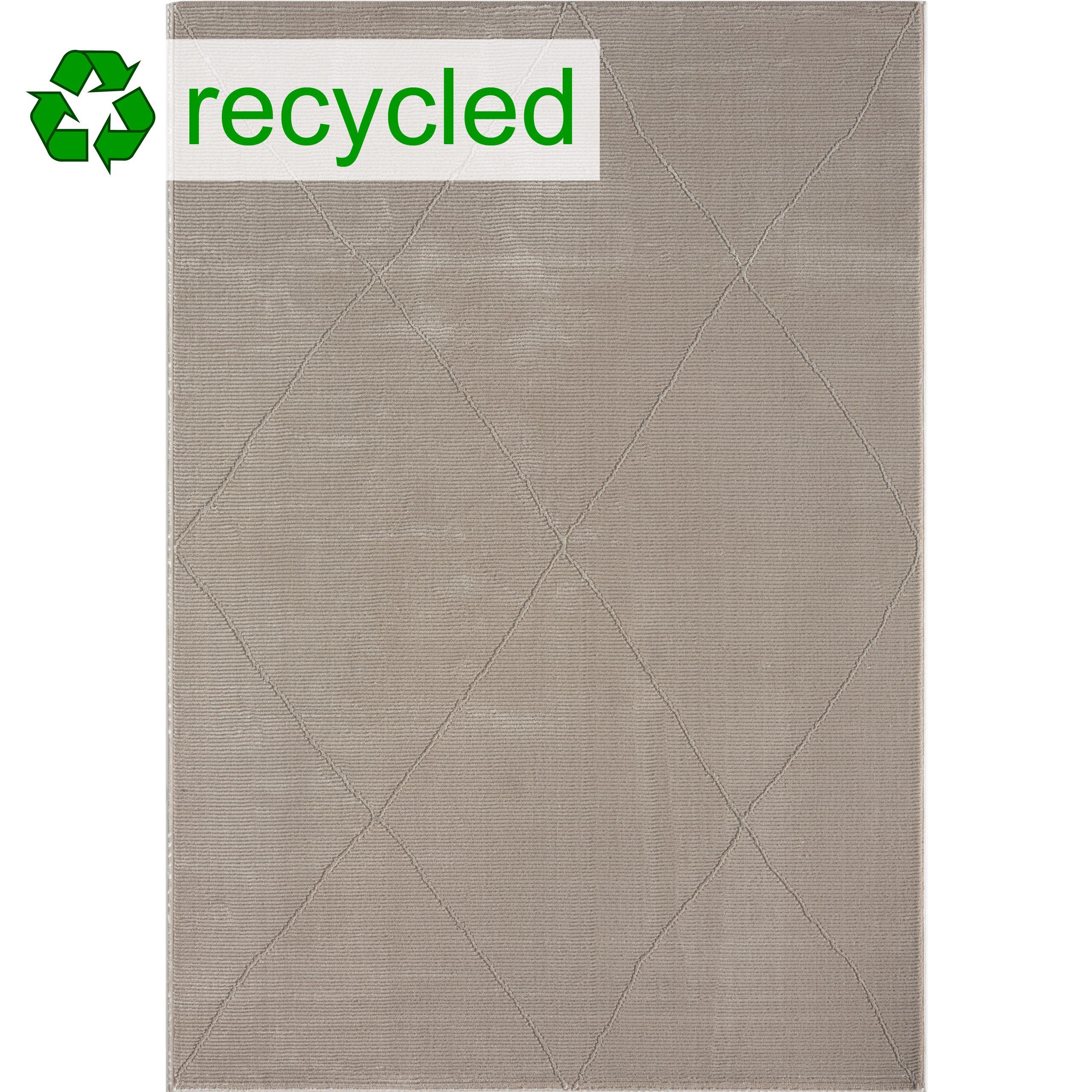 TeppichHome24 Teppich Recycle Teppich mit Rauten in beige, rechteckig