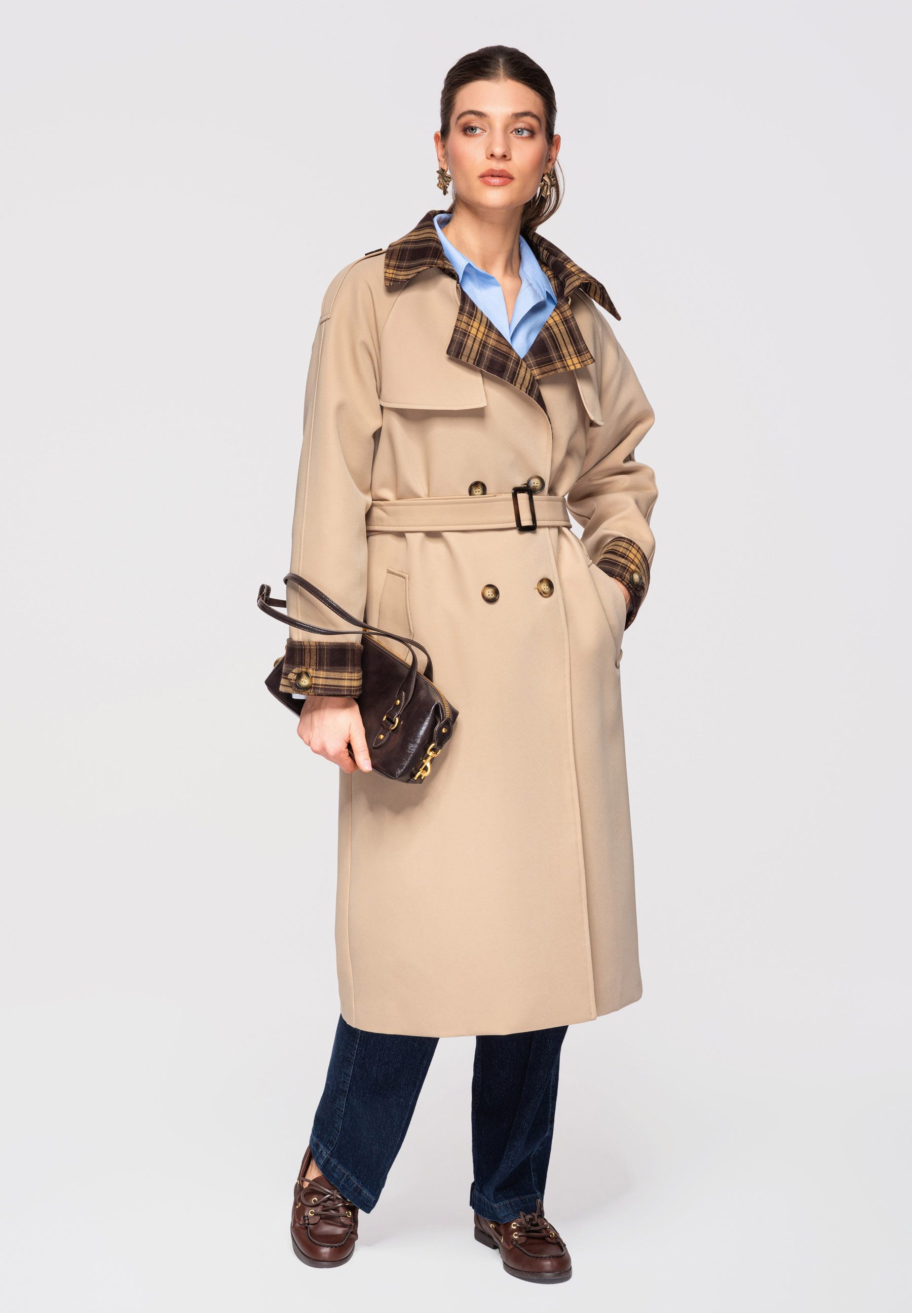OMBRE Trenchcoat Damen Trenchcoat Klassisch Elegant (kein Set, 1-tlg) Kontrastfutter